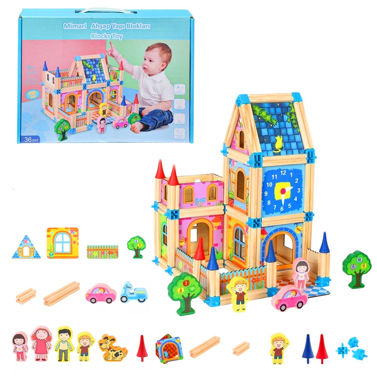KZL MİMARİ AHŞAP YAPI BLOKLARI 2102102 128 PARÇA 36M+ 1