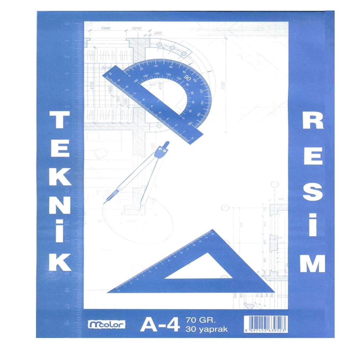MCOLOR TEKNİK RESİM DEFTERİ A4 KARTON KAPAK DİKİŞLİ DİKEY 70 GR 30 YP 12 Lİ 1