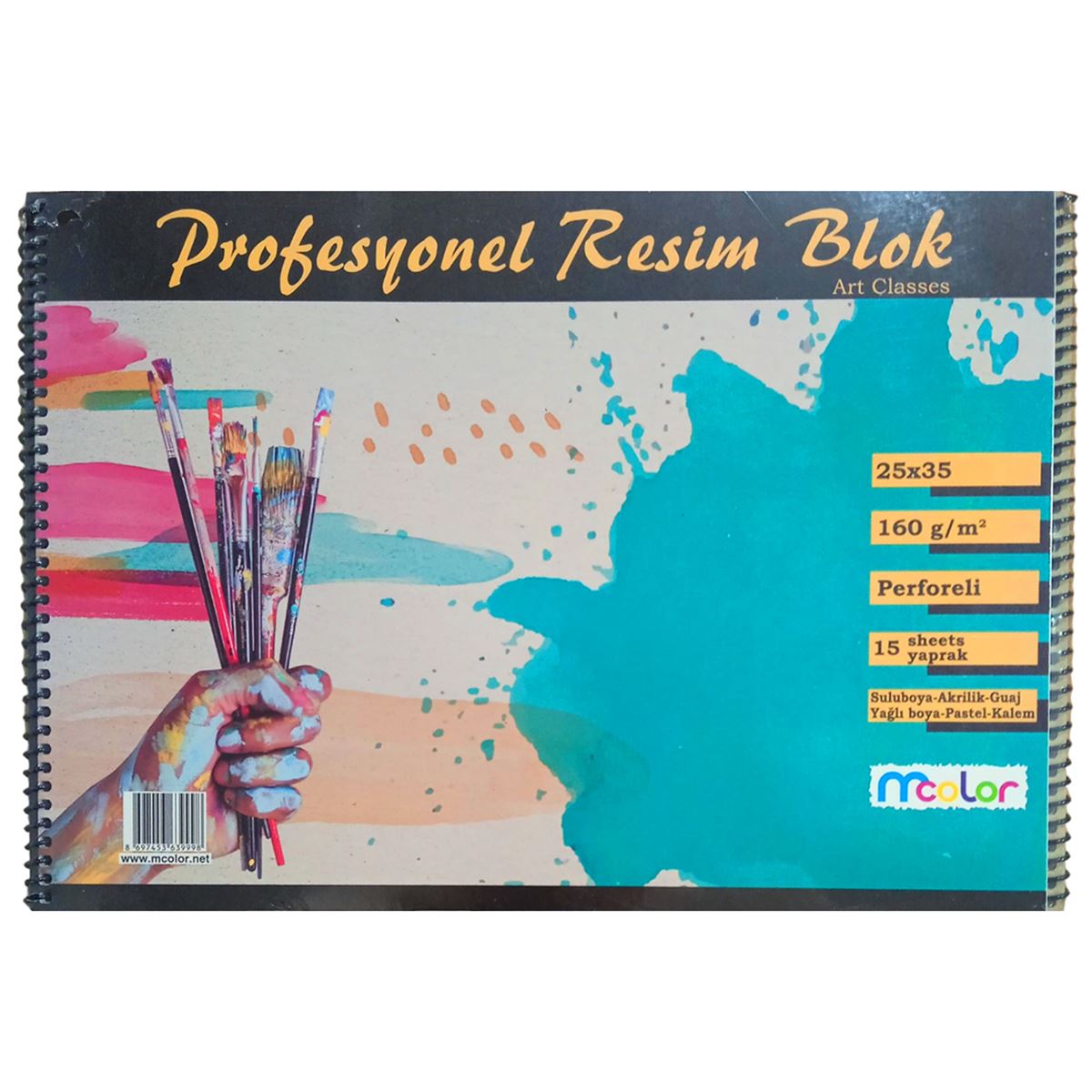 MCOLOR RESİM DEFTERİ 25x35 PROFESYONEL KARTON KAPAK SPİRALLİ PERFORELİ 15 YP 6 LI 1