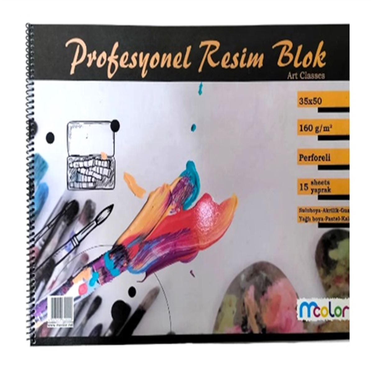 MCOLOR RESİM DEFTERİ 35x50 PROFESYONEL KARTON KAPAK SPİRALLİ PERFORELİ 15 YP 3 LÜ 1