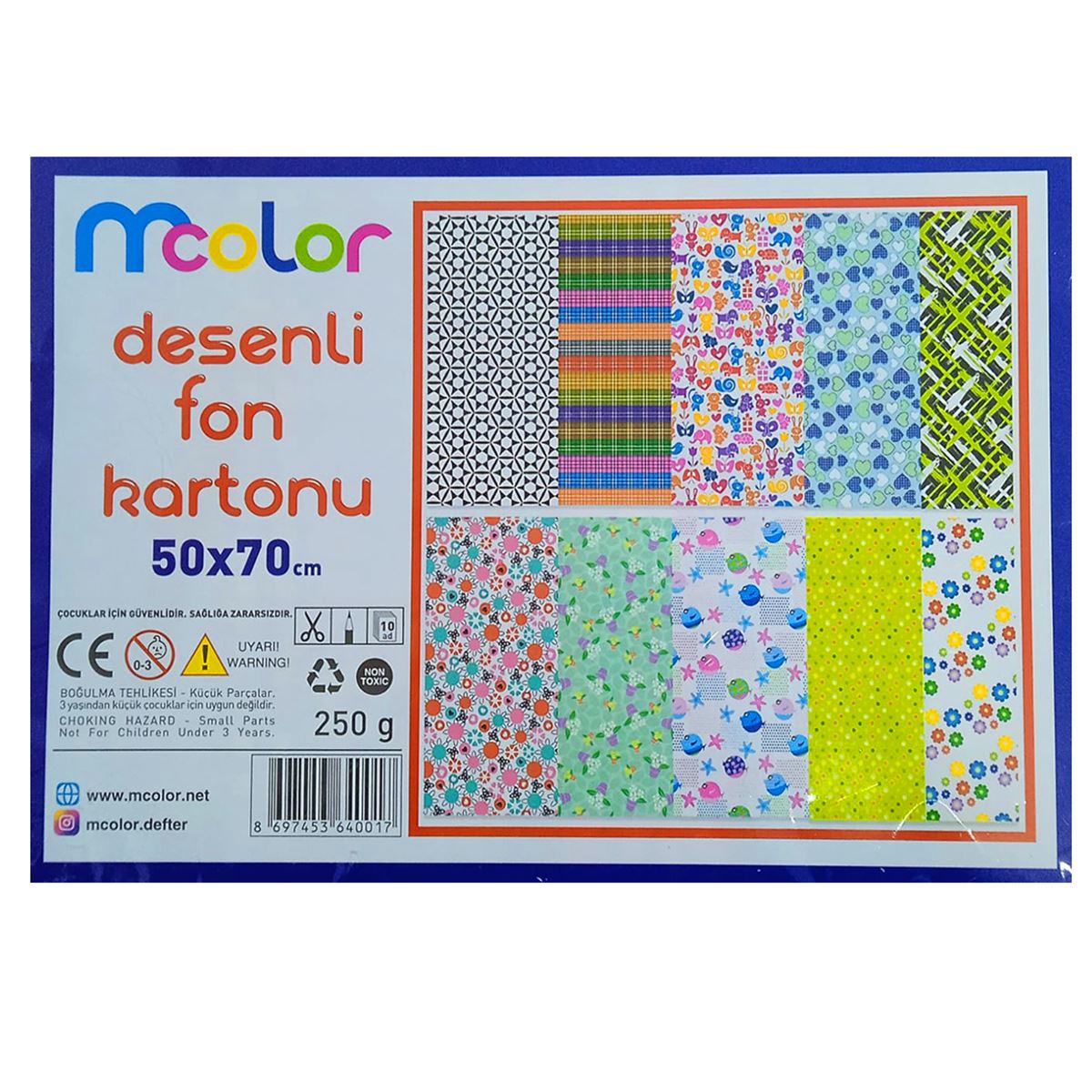 MCOLOR FON KARTONU 50x70 DESENLİ 250 GR 10 LU 1