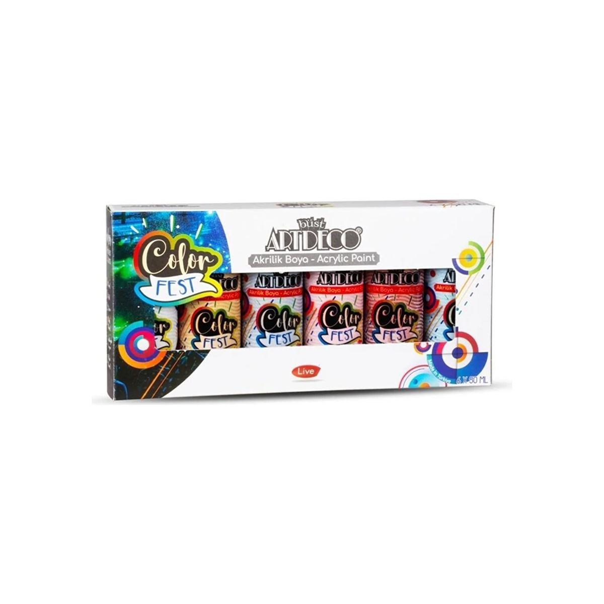 ARTDECO COLORFEST AKRİLİK BOYA SET 50 ML PASTEL 6 RENK LV-Y-C70-AS2 1