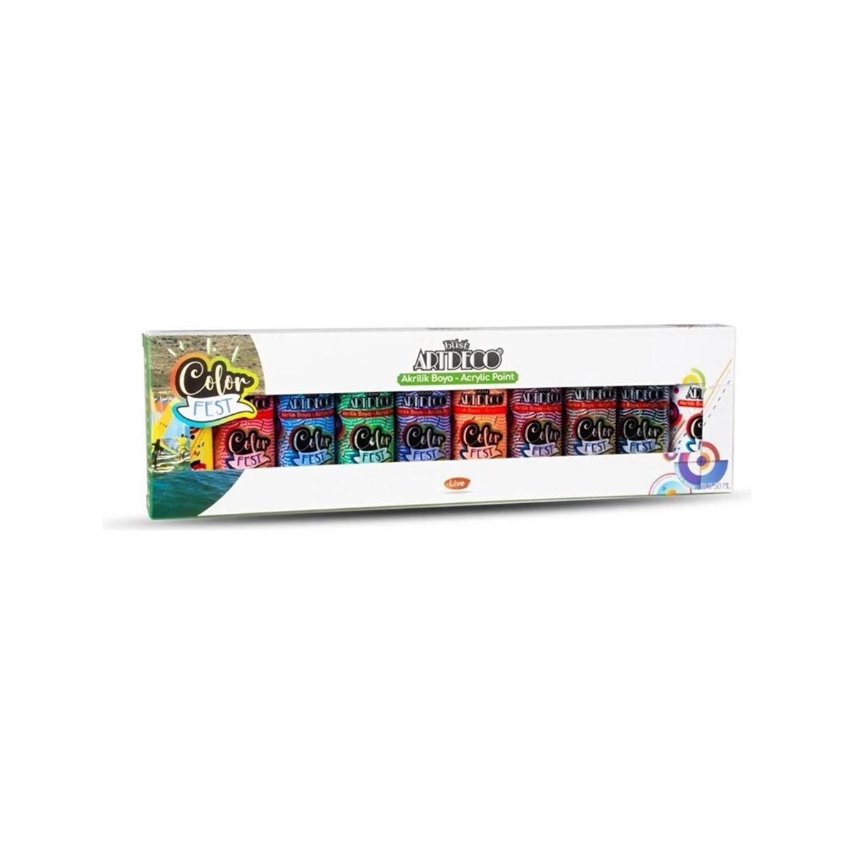 ARTDECO COLORFEST AKRİLİK BOYA SET 50 ML TEMEL 10 RENK LV-Y-C70F-AS10 1