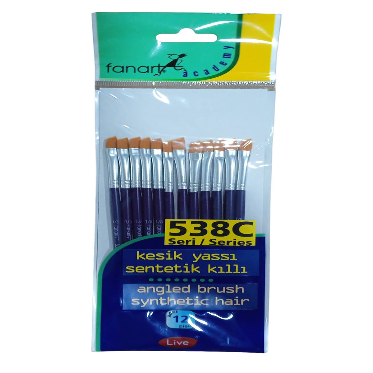 FANART FIRÇA SETİ 538C SERİ NO:1/8 KESİK YASSI 12 Lİ 7538C.018 1