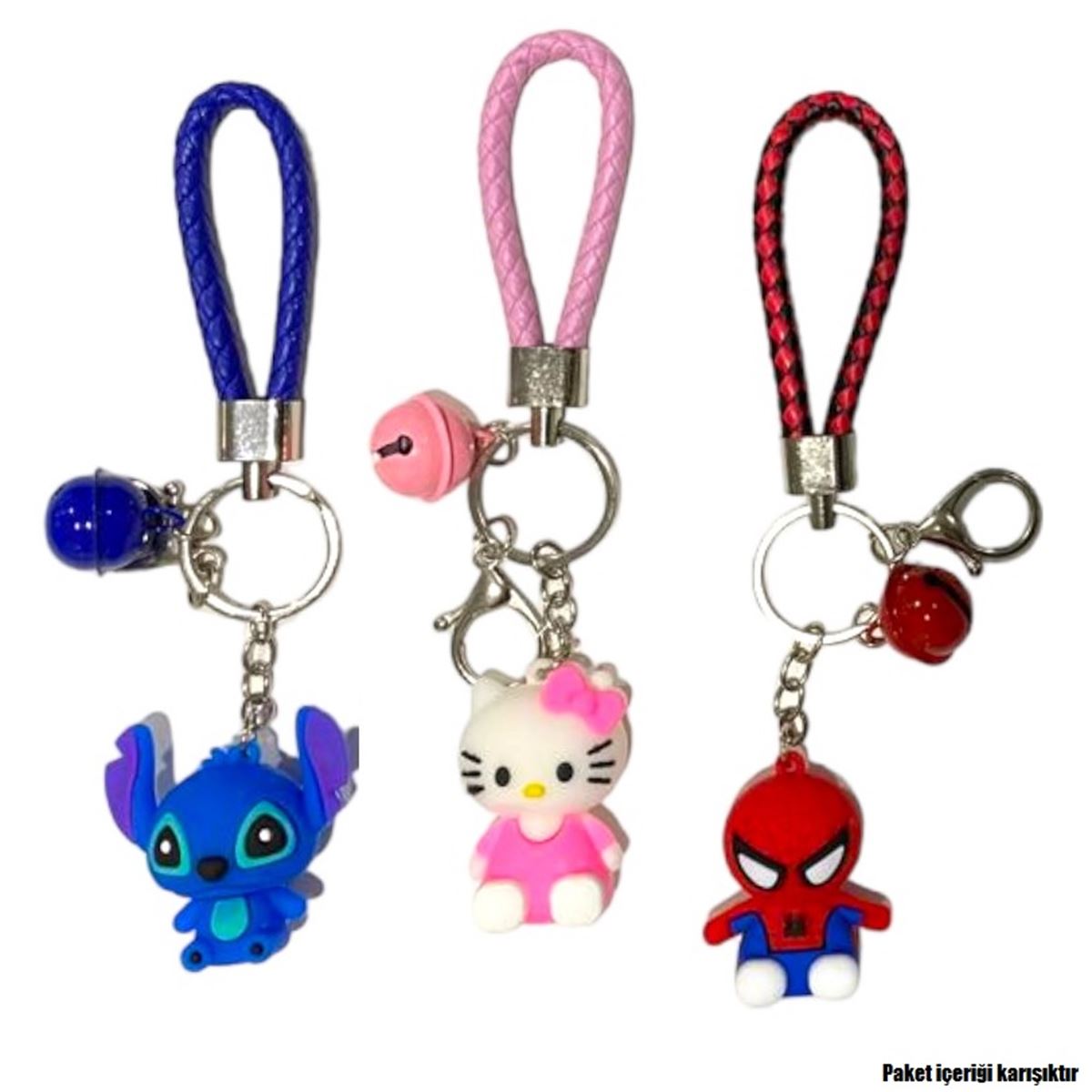 İBİŞ ANAHTARLIK 1041 HELLO KİTTY SPİDERMAN STİTCH FİGÜRLÜ 50 Lİ 1