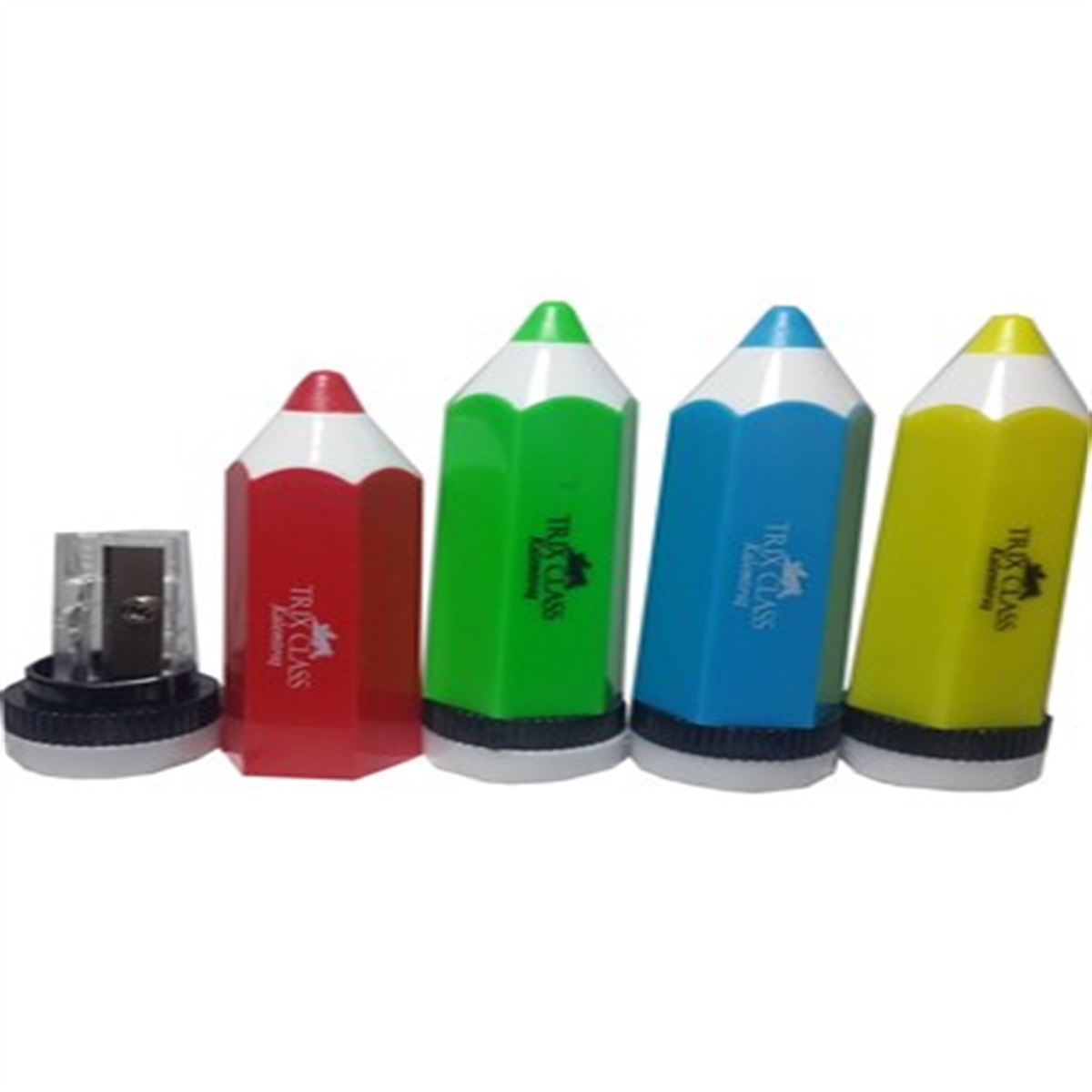 TRİX KALEMTIRAŞ PLASTİK KALEM ŞEKİLLİ 4 RENK TEK BÖLMELİ 20 Lİ T-868 1