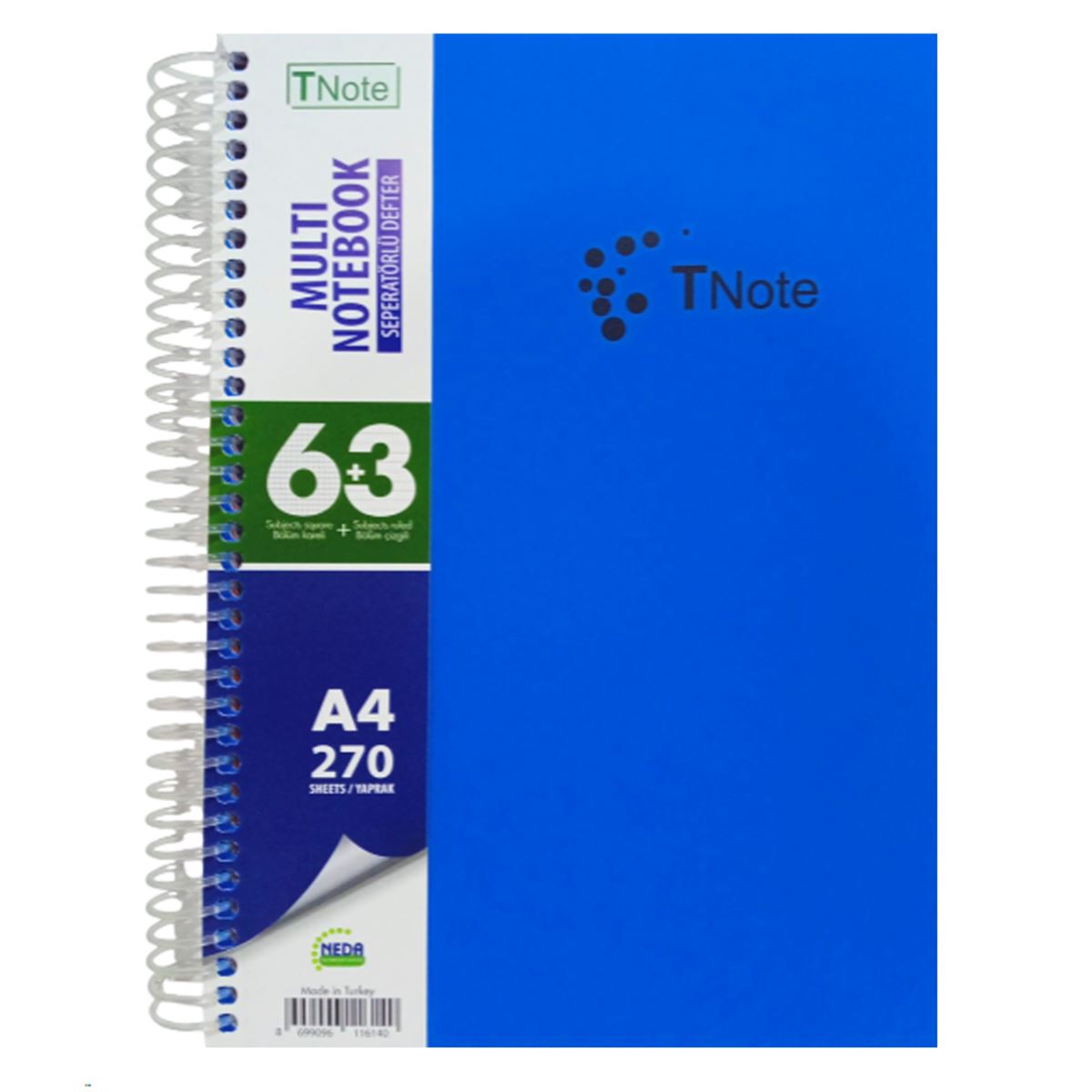 TNOTE AYRAÇLI DEFTER A4 6+3 PP KAPAK 270 YP TN-63270 1