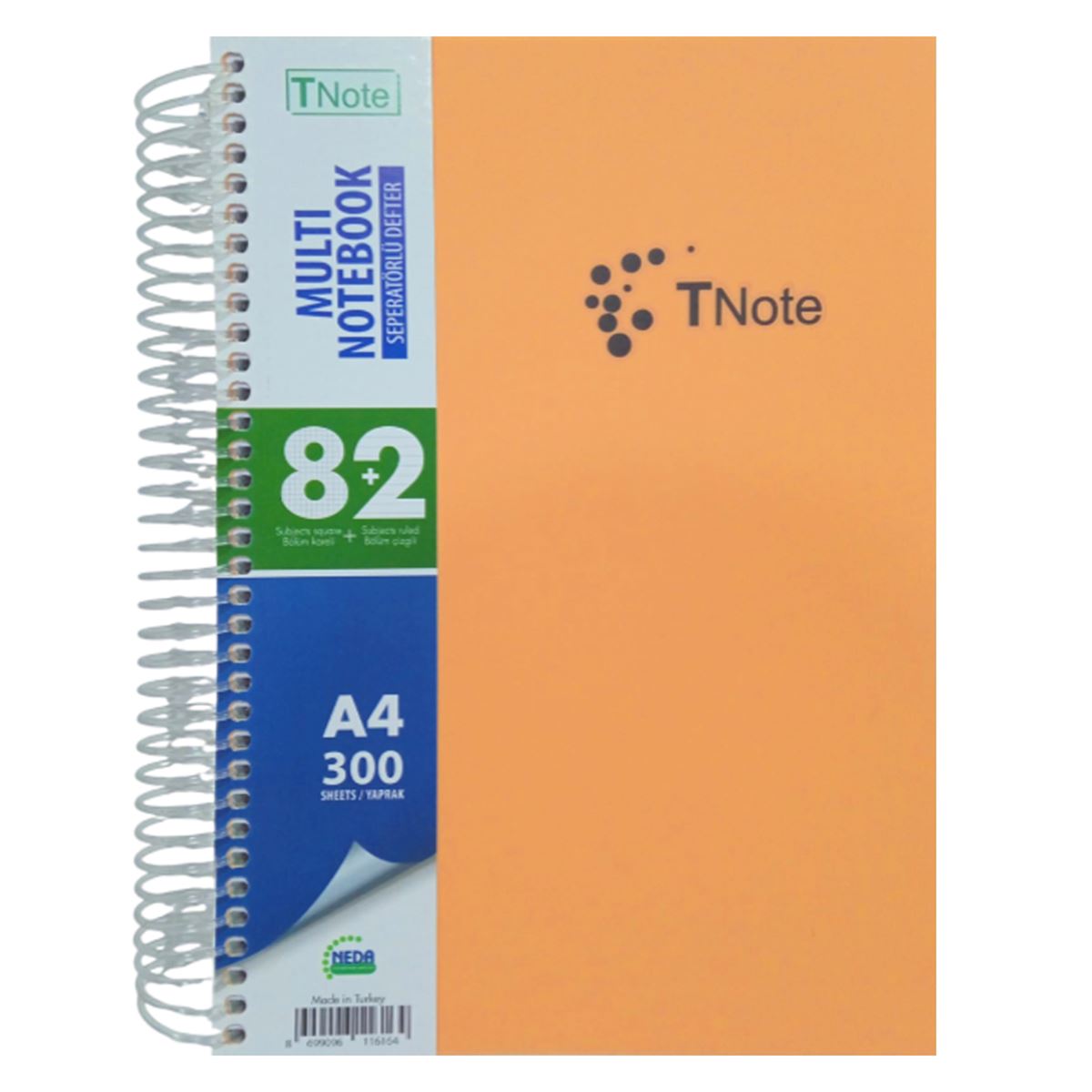TNOTE AYRAÇLI DEFTER A4 8+2 PP KAPAK SPİRALLİ 300 YP TN-82300 1