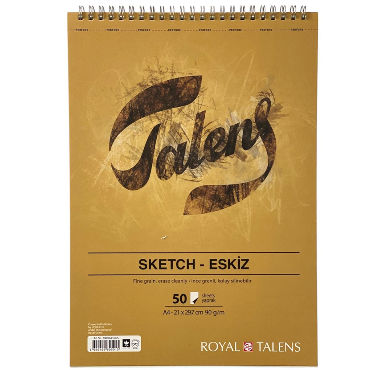 TALENS ESKİZ DEFTERİ A4 ÜSTTEN SPİRALLİ 90 GR 50 YP T090A450US 1