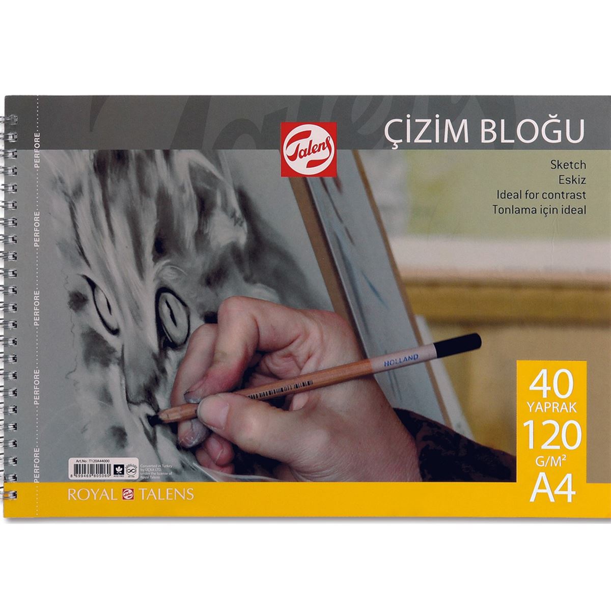 TALENS RESİM DEFTERİ KARTON KAPAK SPİRALLİ A4 120 GR 40 YP T120A44000 1