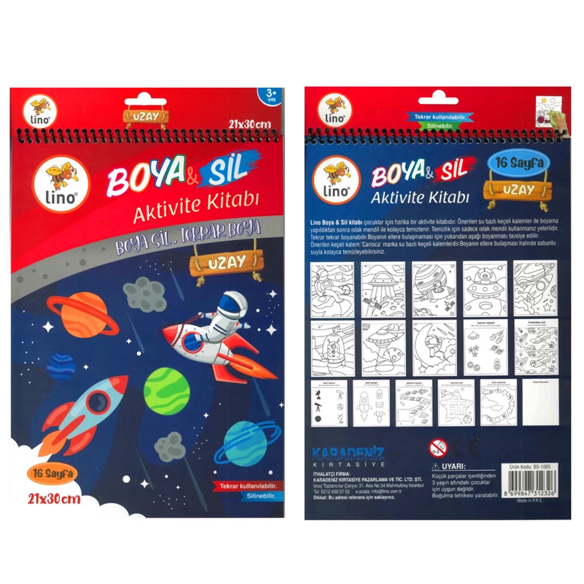 LİNO BOYA SİL AKTİVİTE BOYAMA KİTABI A4 BS-1005 UZAY 16 SAYFA 1