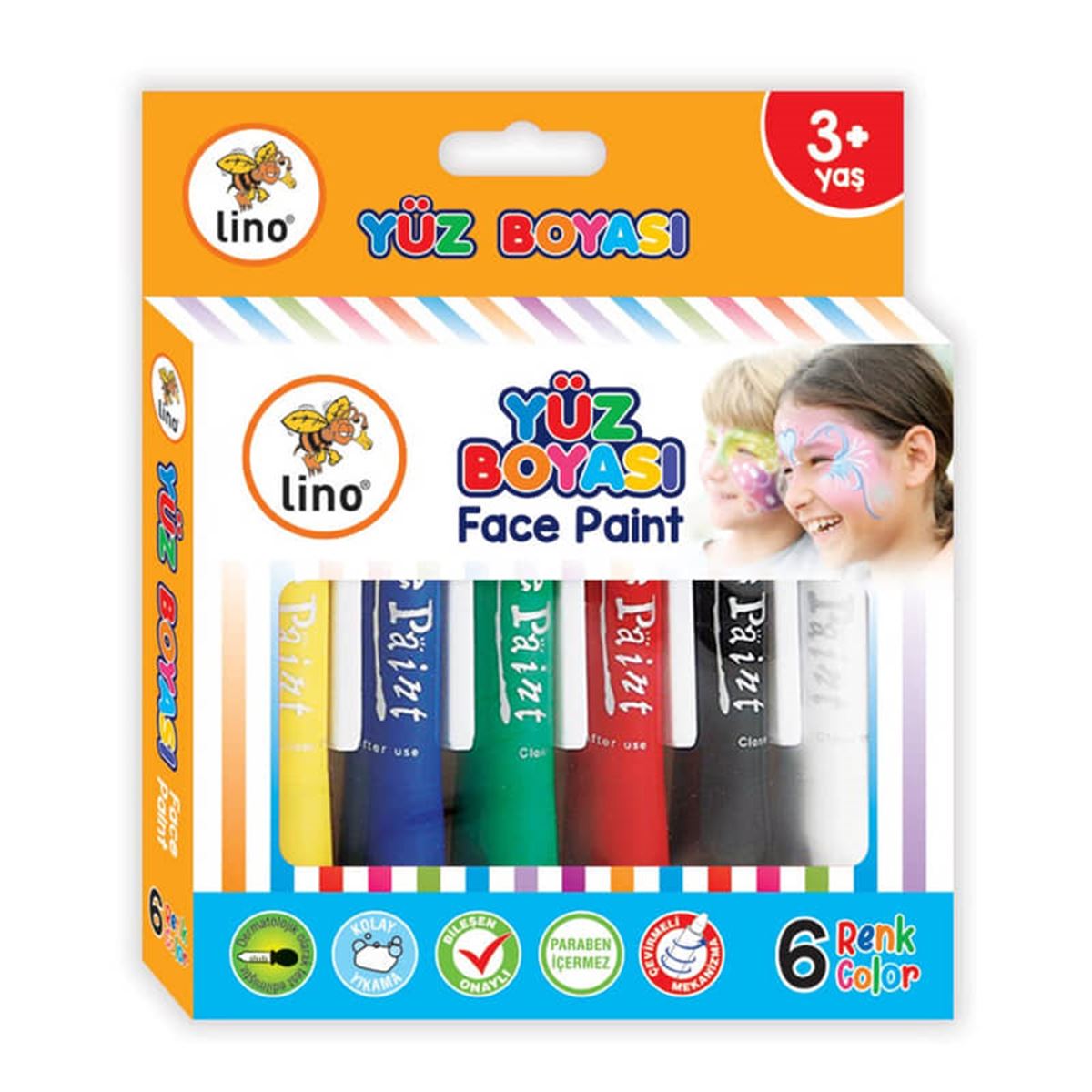 LİNO YÜZ BOYASI KALEM TİPİ 6 RENK LN-901 1