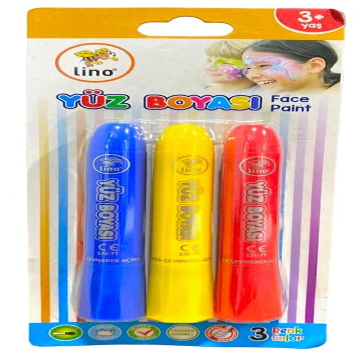 LİNO YÜZ BOYASI KALEM TİPİ 3 RENK LN-900 1