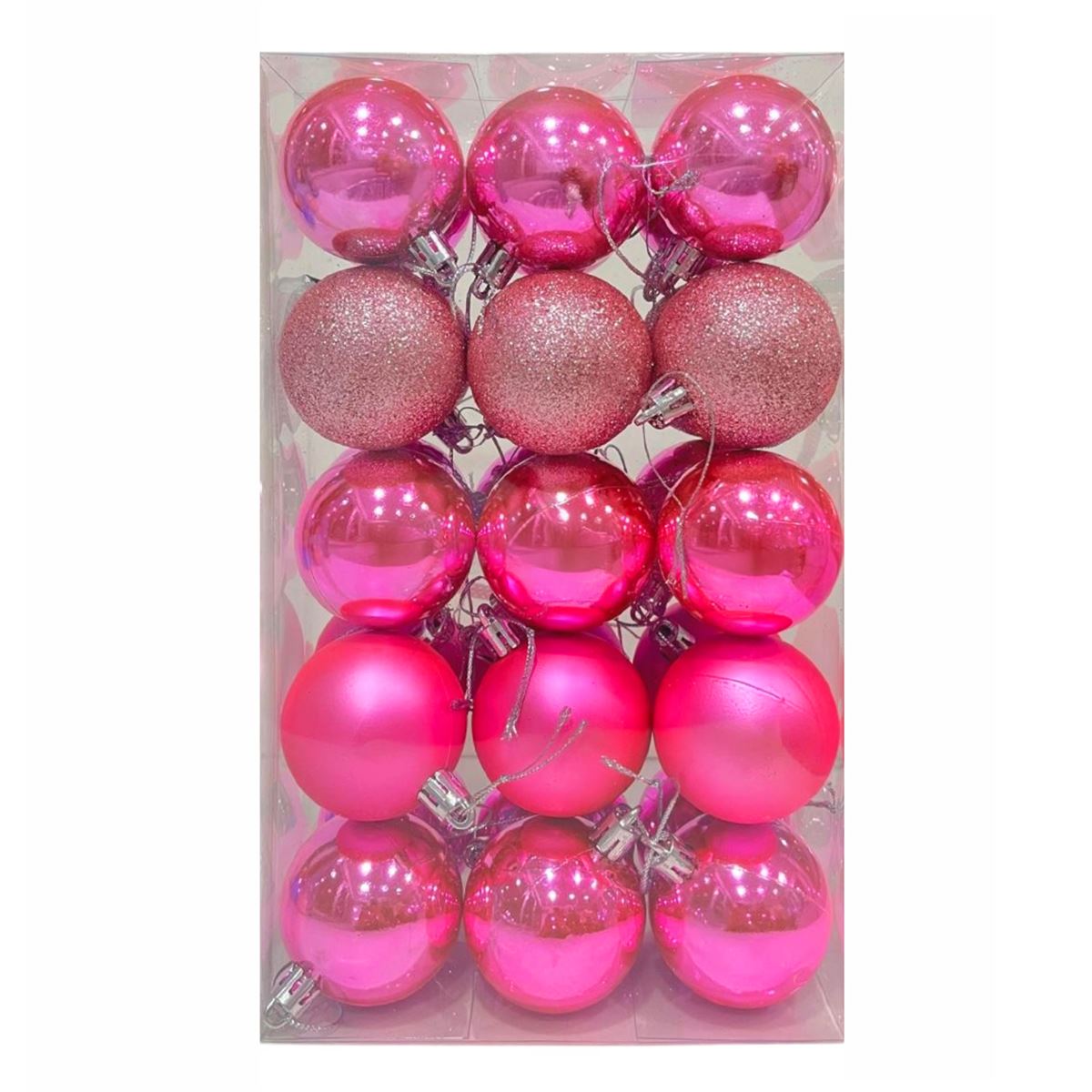 YILBAŞI SÜSÜ 2086-5 TOP ORTA PEMBE SİMLİ MAT PARLAK 4 CM 30 LU 1