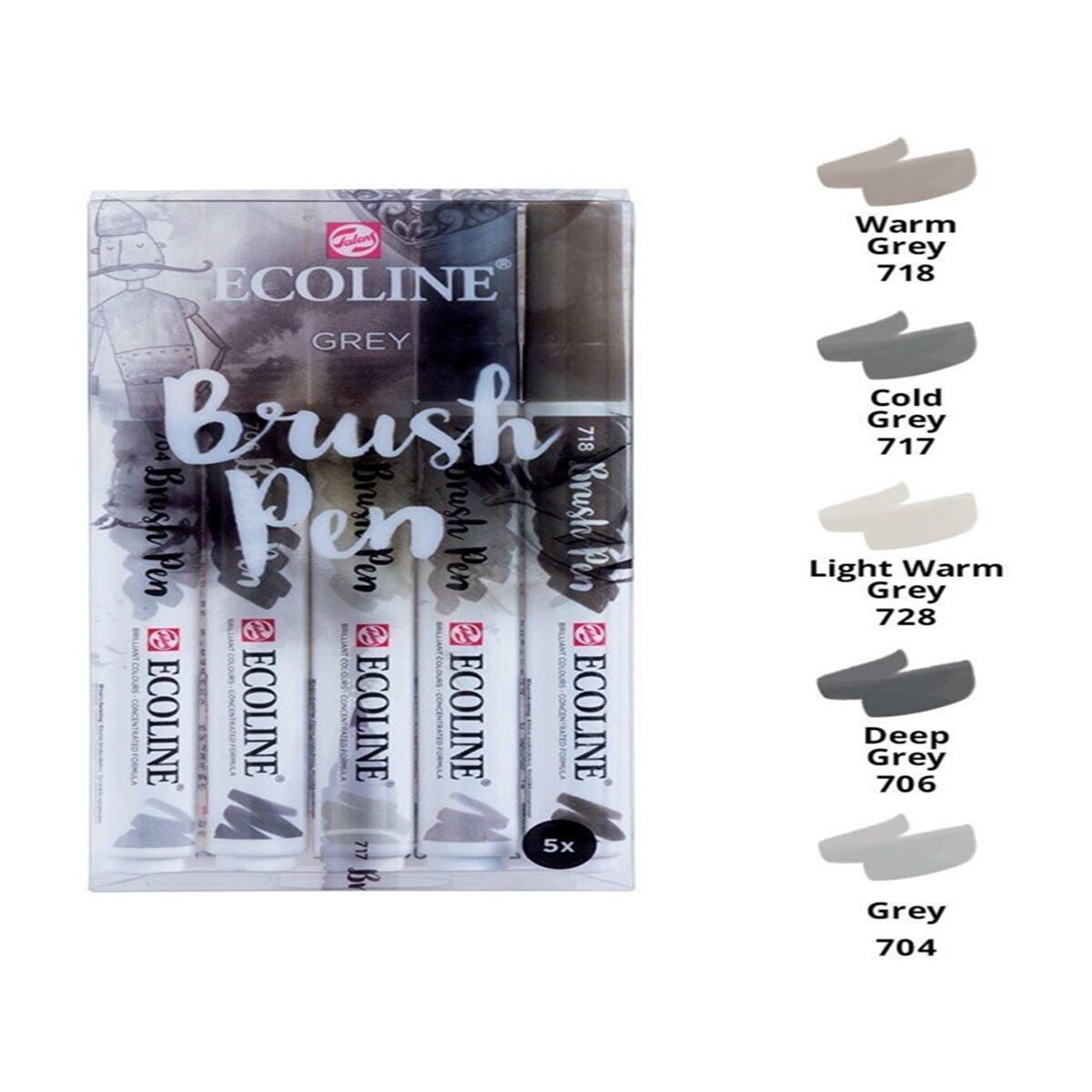ECOLİNE BRUSHPEN KALEM SETİ FIRÇA UÇLU GRİ TONLARI 5 RENK 11509907 1