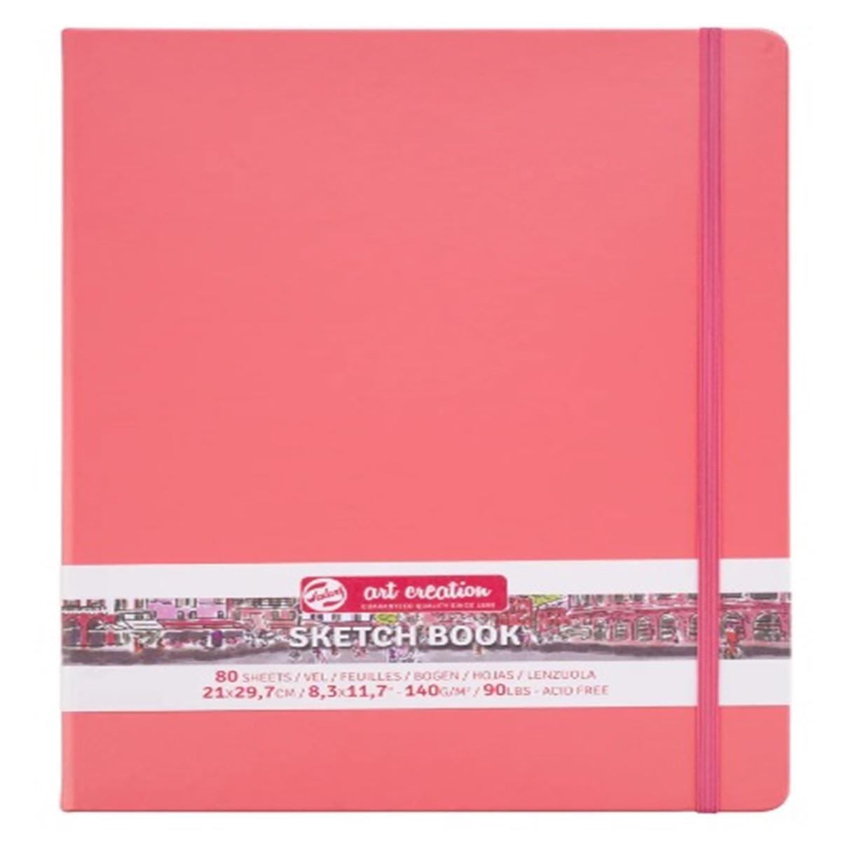 ART CREATİON ESKİZ DEFTERİ 21x29 DİKİŞLİ SERT KAPAK CORAL KIRMIZI 140 GR LASTİKLİ 931431M 1