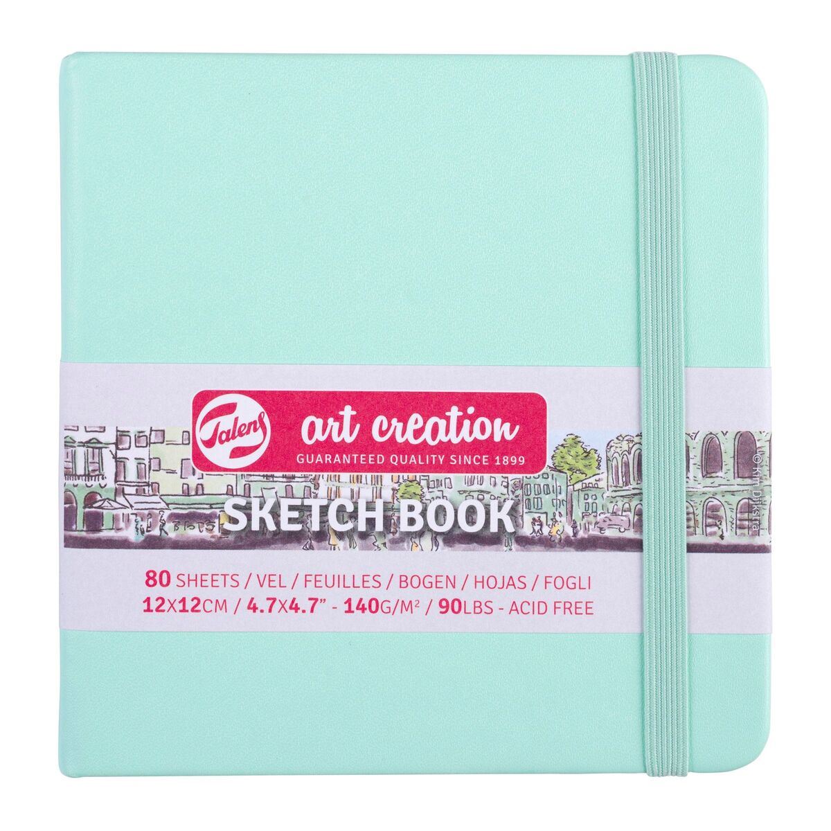 ART CREATİON ESKİZ DEFTERİ 12x12 DİKİŞLİ SERT KAPAK FOREST MİNT 140 GR LASTİKLİ 9314034M 1