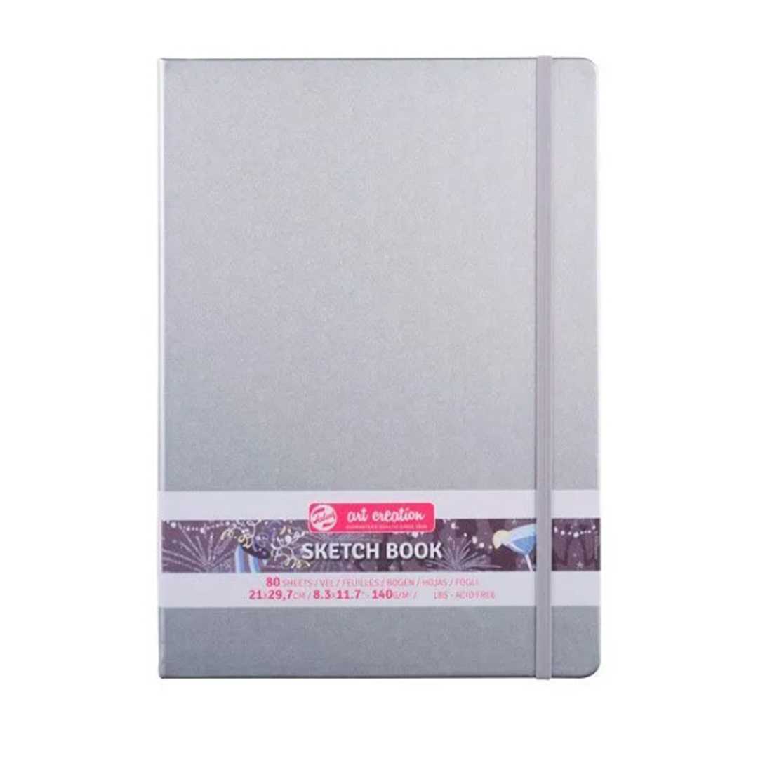 ART CREATİON ESKİZ DEFTERİ 21x29 DİKİŞLİ SERT KAPAK SİLVER 140 GR LASTİKLİ 9314043M 1