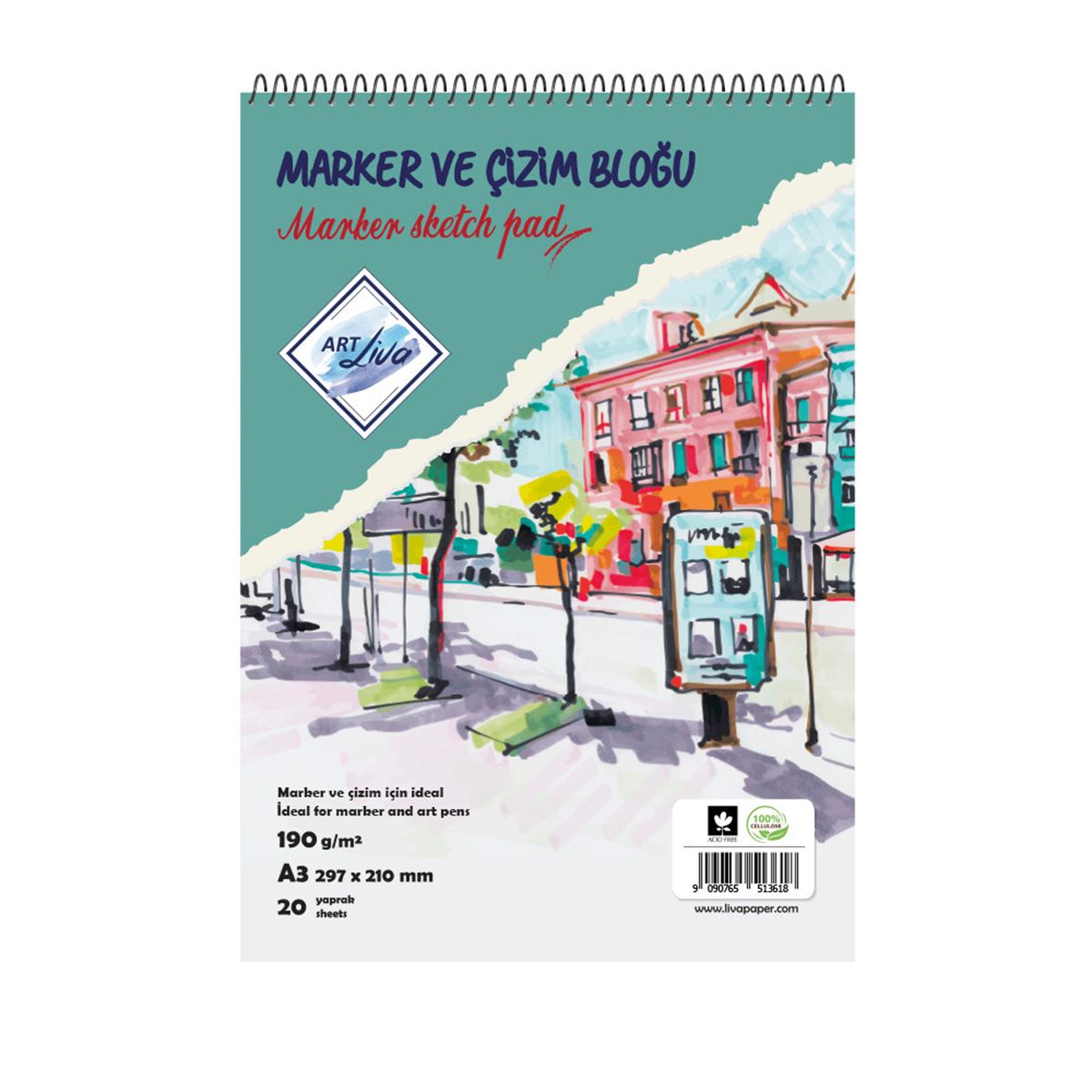 ART LİVA 190 GR ÇİZİM DEFTERİ A3 SPİRALLİ KARTON KAPAK SPİRALLİ 20 YAPRAK MD-603 1