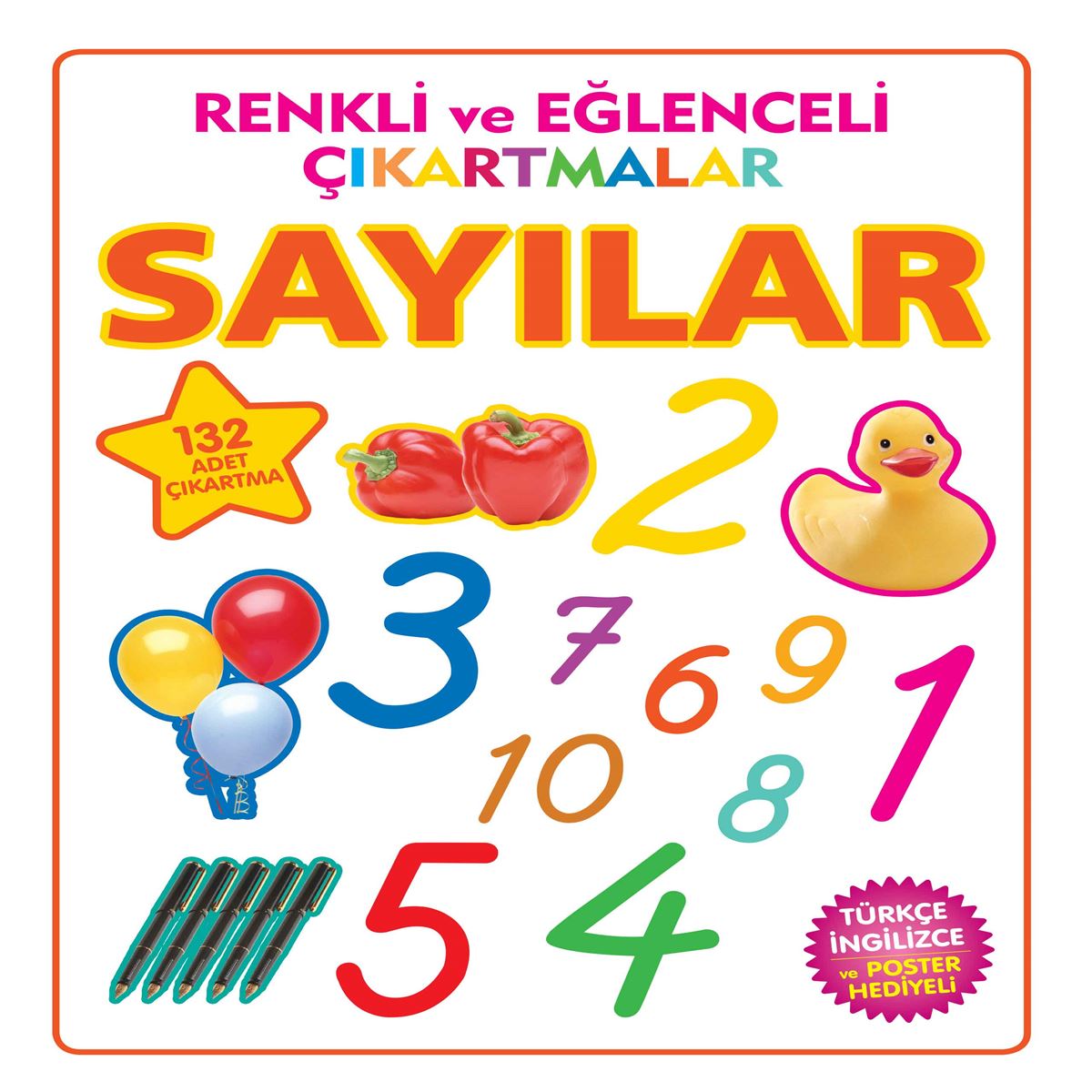 PARILTI ÇIKARTMA KİTABI RENKLİ VE EĞLENCELİ ÇIKARTMALAR SAYILAR (TÜRKÇE-İNGİLİZCE) 1