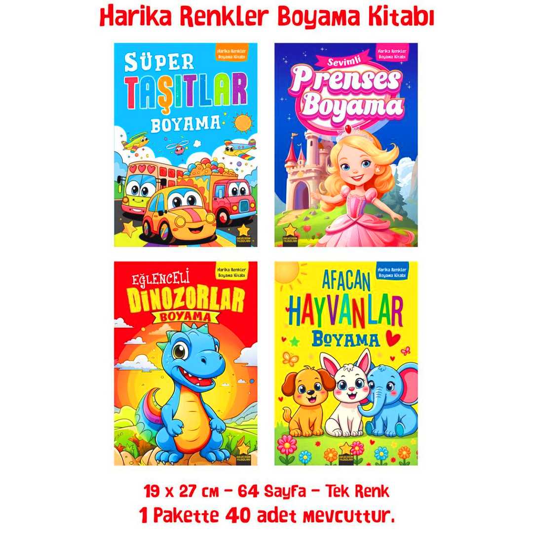 HARİKA RENKLER BOYAMA KİTABI 4 ÇEŞİT TEK RENK 64 SAYFA 19X27 CM 40 LI 1