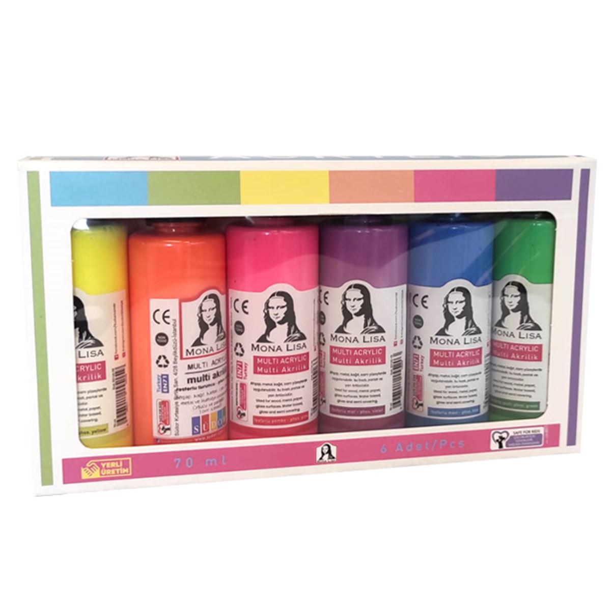 MONALİSA AKRİLİK BOYA ŞİŞE 70 ML 6 RENK MULTİ FOSFORLU SD1006F 1