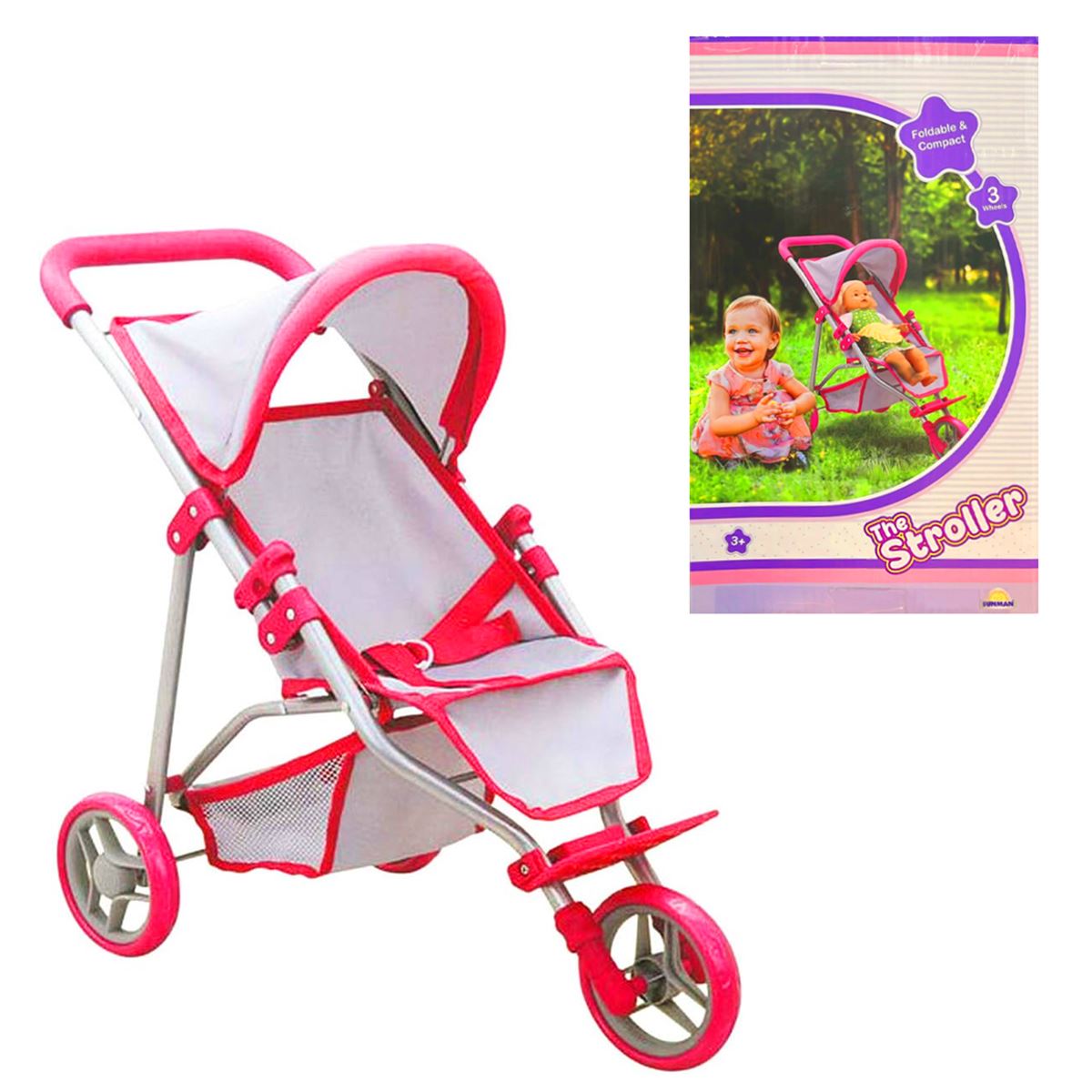 SUNMAN THE STROLLER 9326C BEBEK ARABASI PUSET METAL TENTELİ PEMBE-GRİ 3 TEKER 3+ 1