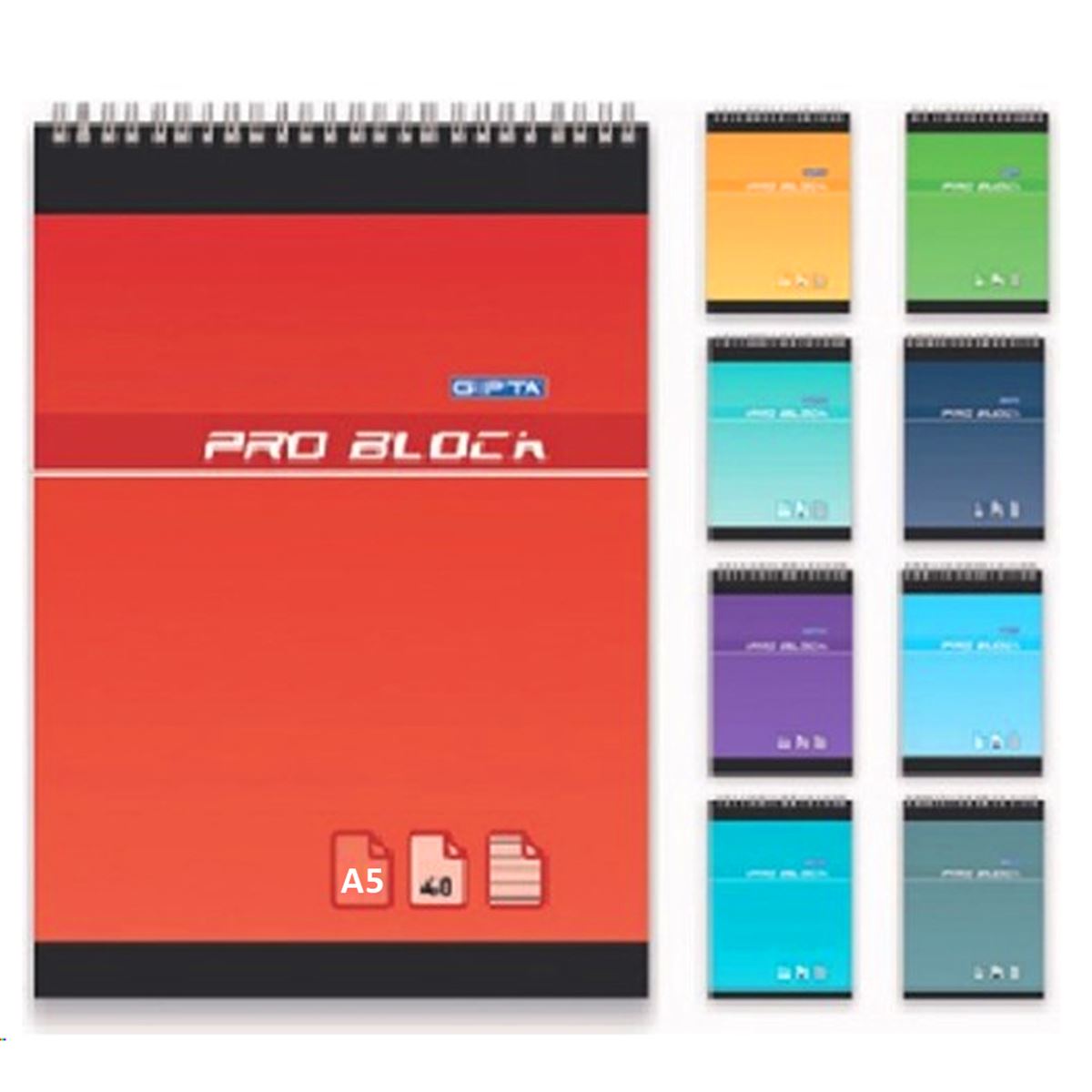 GIPTA BLOKNOT PRO BLOCK A5 ÜSTTEN SPİRALLİ KARTON KAPAK 40 YP ÇİZGİLİ 12 Lİ 1400 1