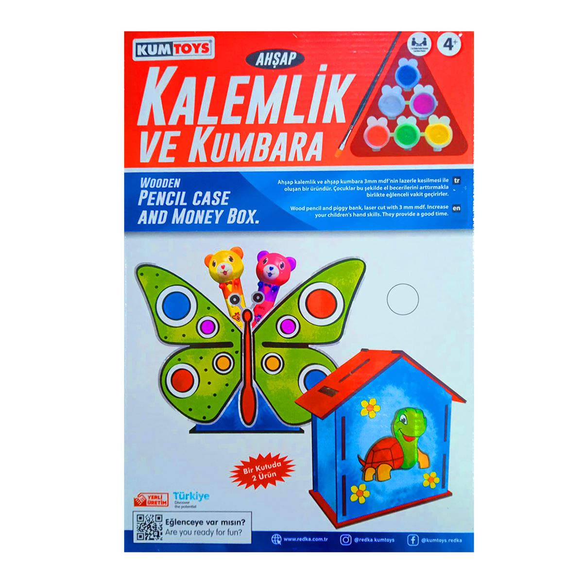 KUMTOYS AHŞAP BOYAMA SETİ KM5304 KALEMLİK VE KUMBARA 4+ 1