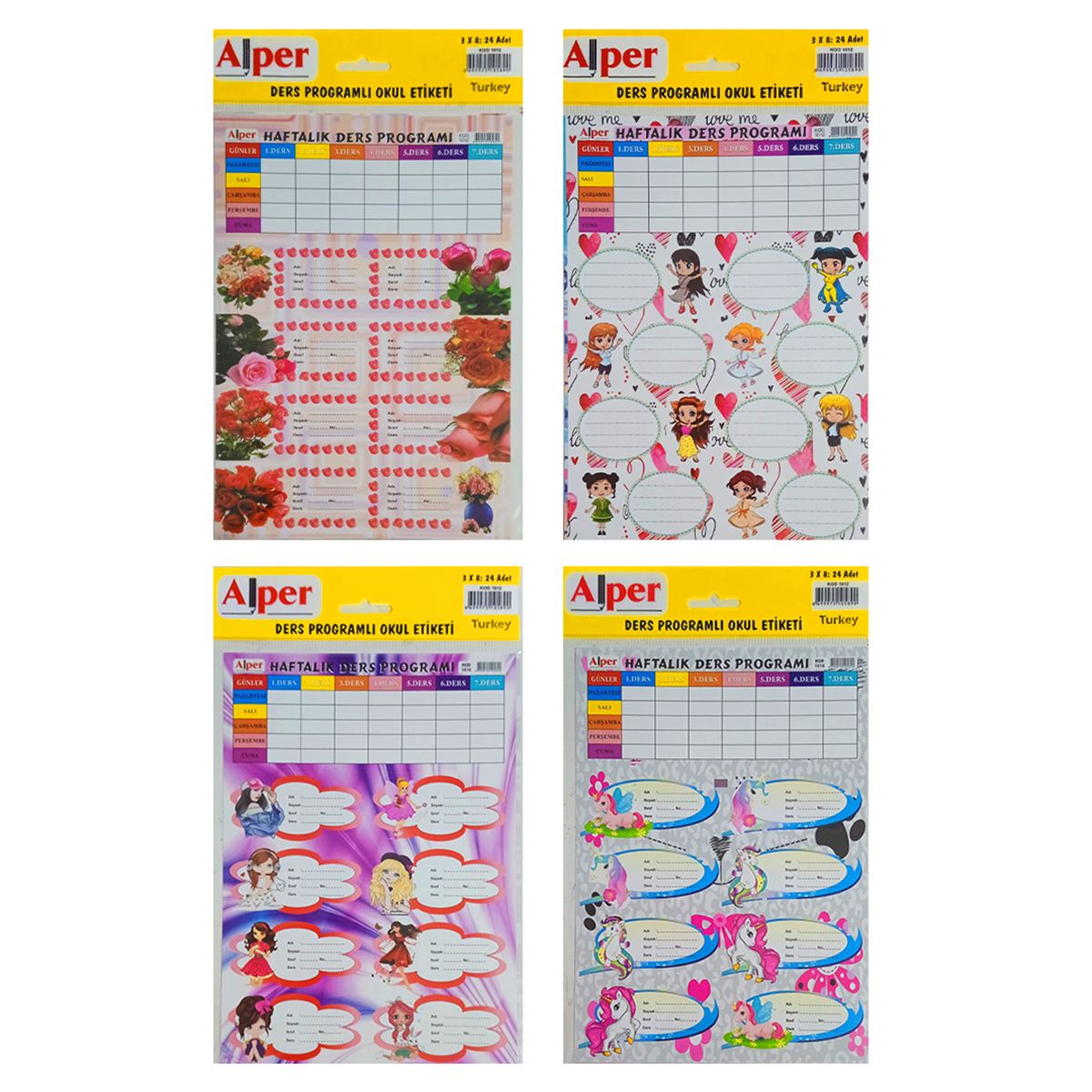 ALPER OKUL ETİKETİ DERS PROGRAMLI 3 LÜ 1012 1