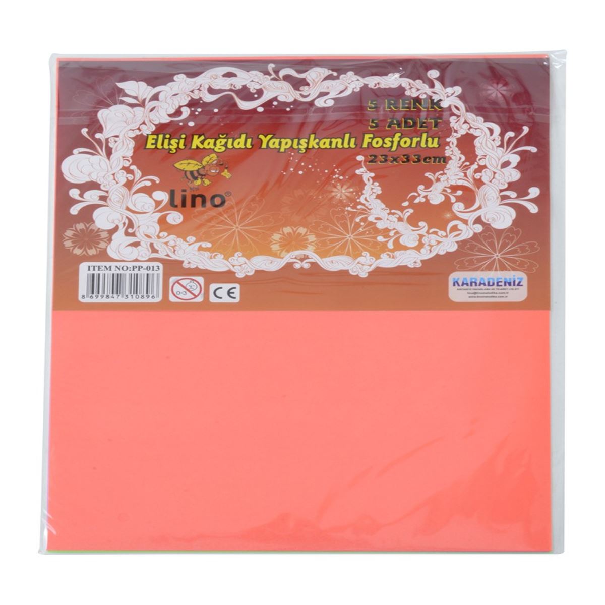 LİNO EL İŞİ KAĞIDI PP-013 FOSFORLU YAPIŞKANLI 23x33 5 RENK 5 Lİ 1
