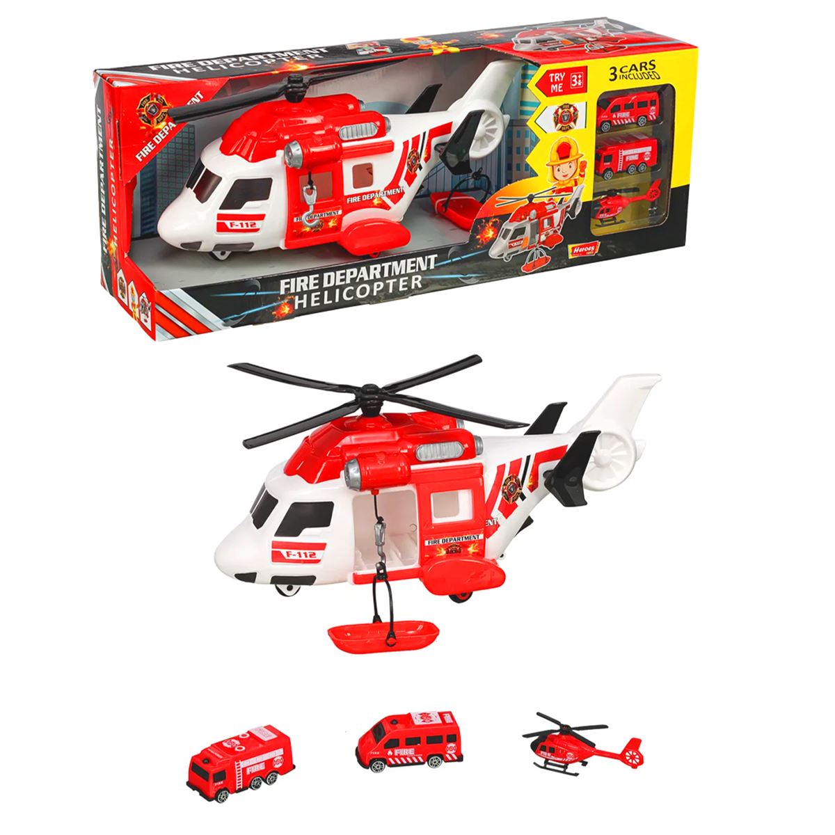 HEROES TOYS ERN-2005 HELİKOPTER İTFAİYE SETİ ARABALI 1