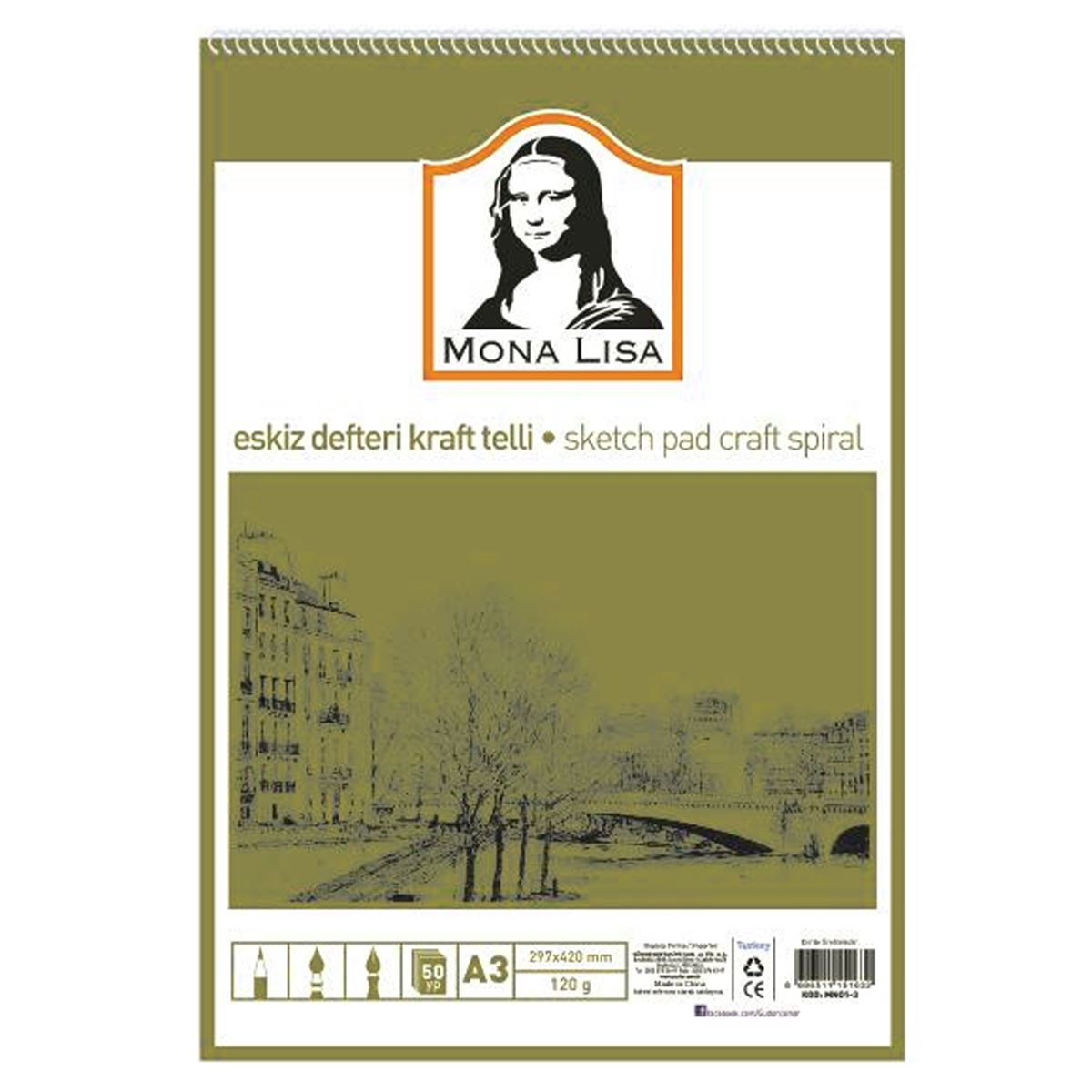 SÜDOR ESKİZ DEFTERİ KRAFT A3 SPİRALLİ 120 GR 50 YP MN01-3 1