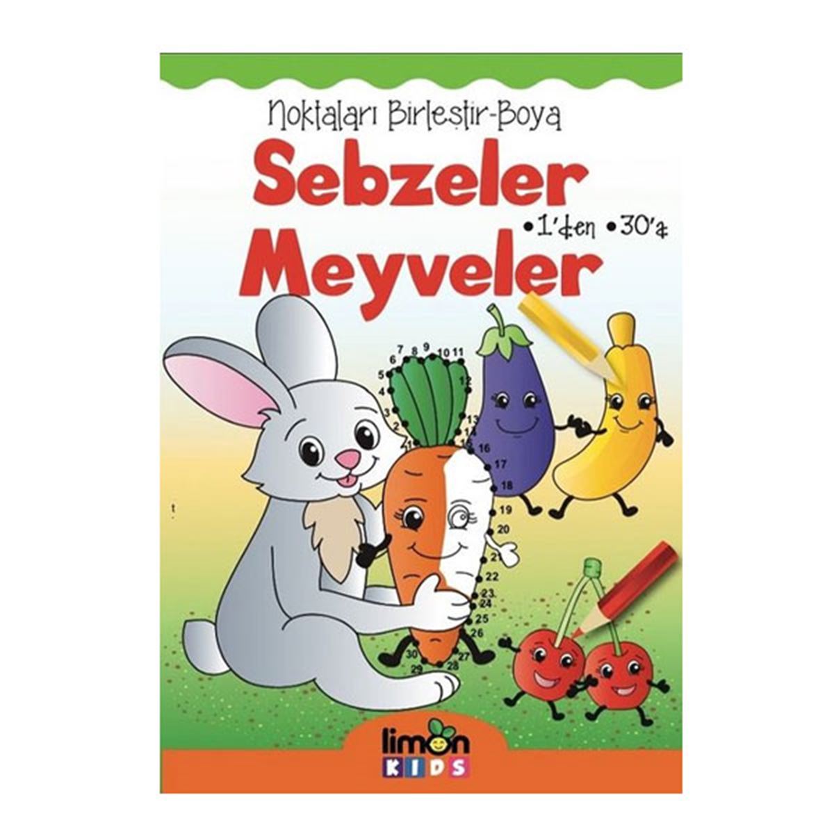 LİMON KİDS FAALİYET KİTABI NOKTALARI BİRLEŞTİR BOYA (1-30) SEBZELER MEYVELER 1