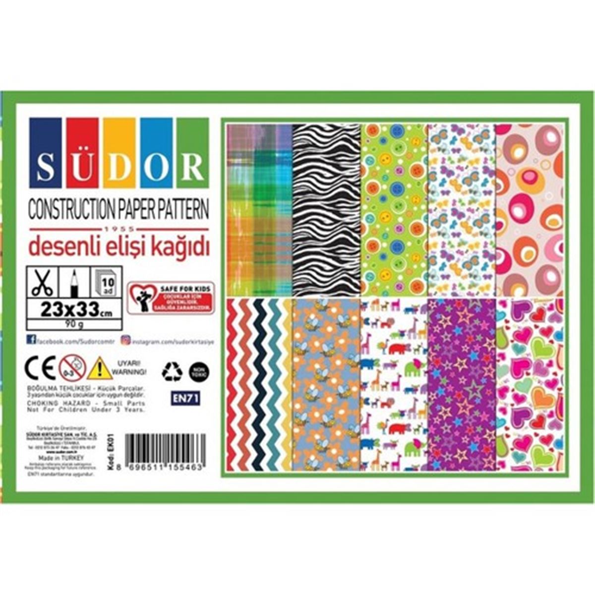 SÜDOR EL İŞİ KAĞIDI 23x33 DESENLİ 10 RENK EK01 1