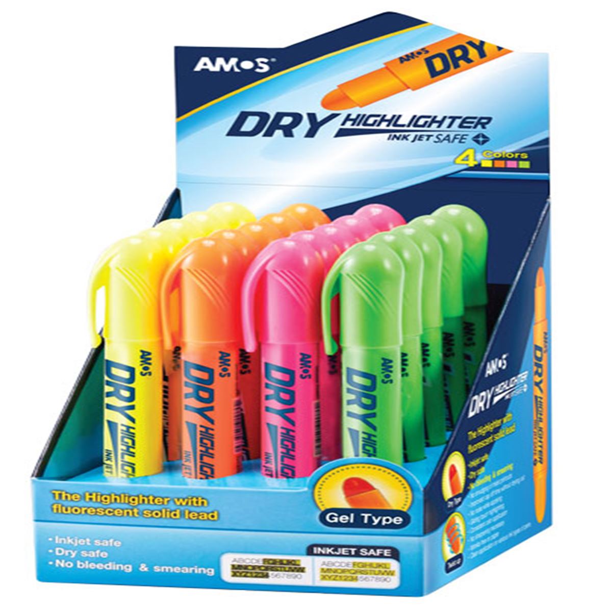 AMOS DRY FOSFORLU KALEM JEL 4 RENK 20 Lİ HLD20DP 1