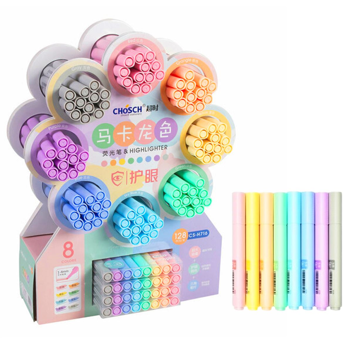 CHOSCH FOSFORLU KALEM PASTEL 128 Lİ STAND CS-H716 1