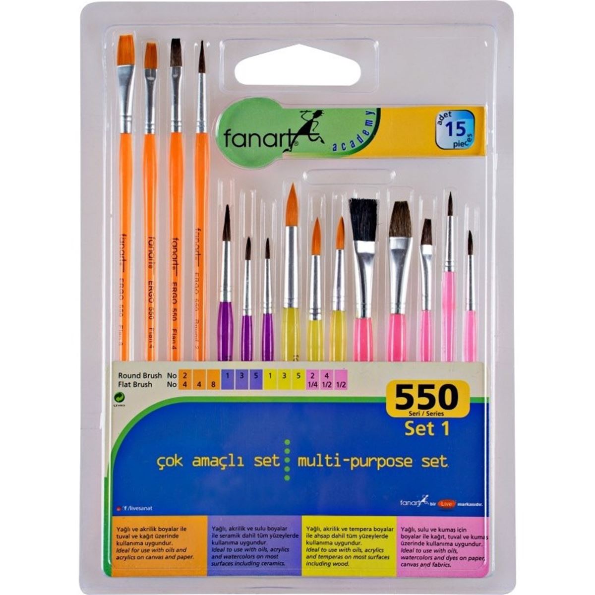 FANART ACADEMY FIRÇA SETİ 550 SET1 15 Lİ F-7550.S1 1