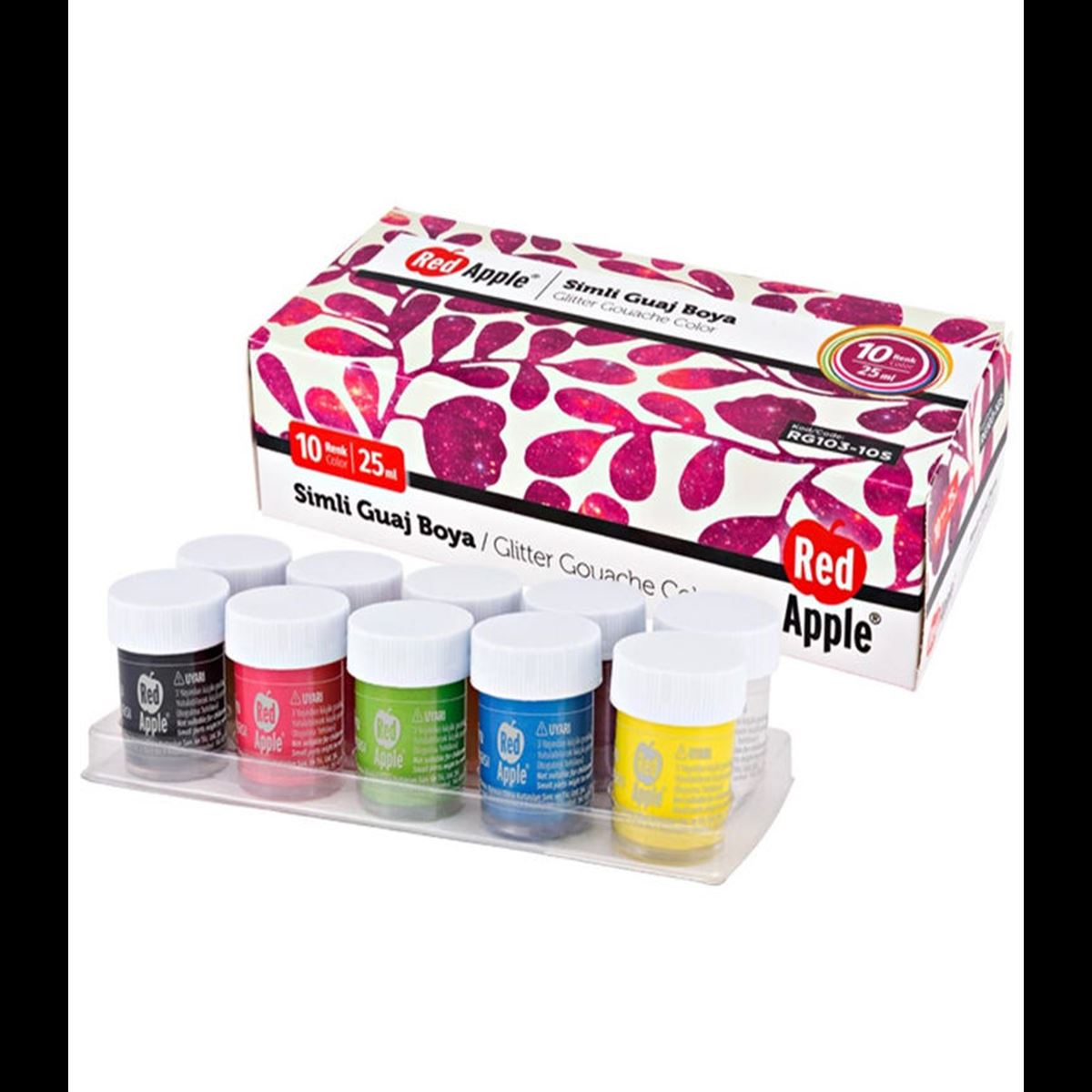RED APPLE GUAJ BOYA ŞİŞE 10 RENK SİMLİ 25 ML RG103-10S 1
