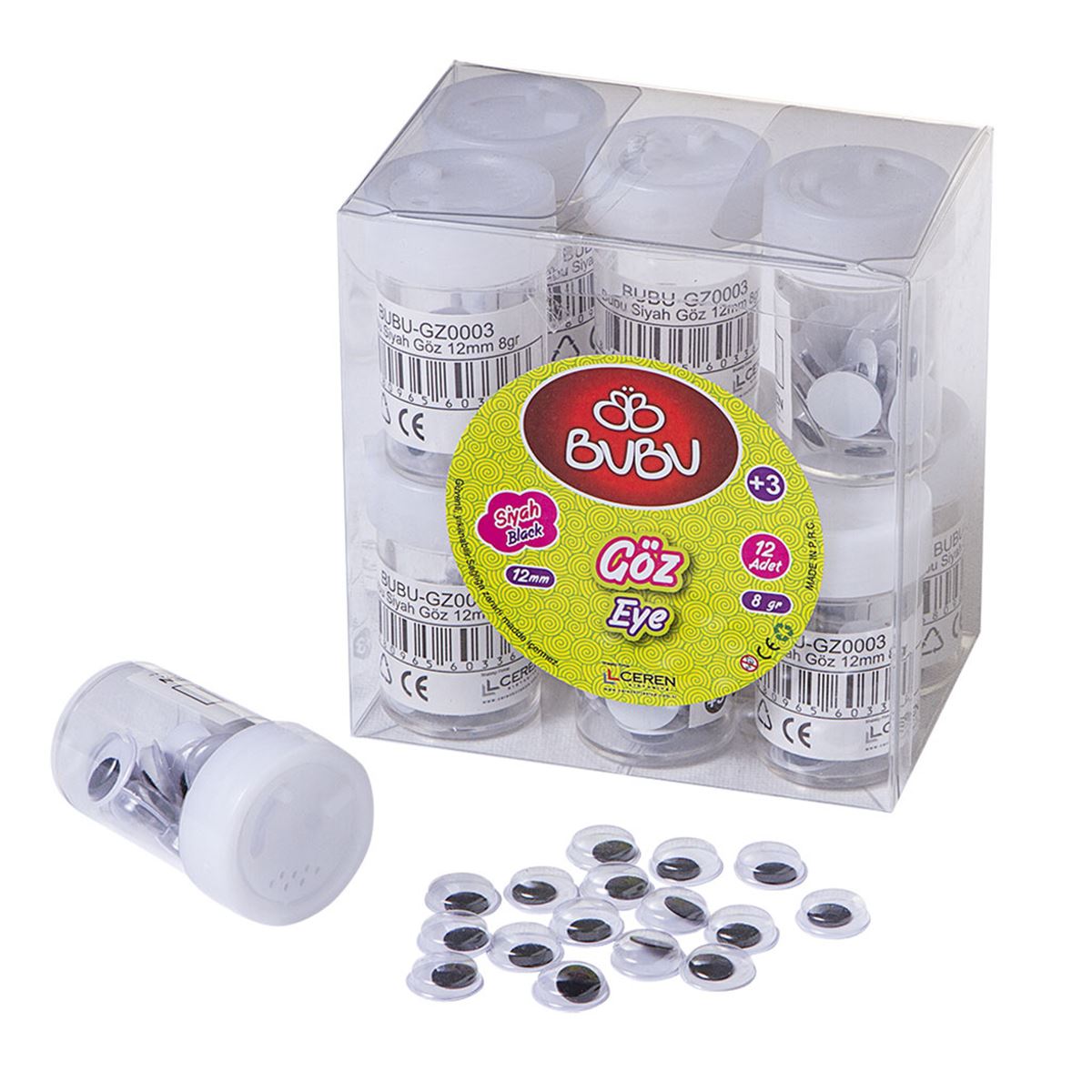 BU-BU OYNAR GÖZ BUBU-GZ0003 SİYAH 12 MM. 12 Lİ 1