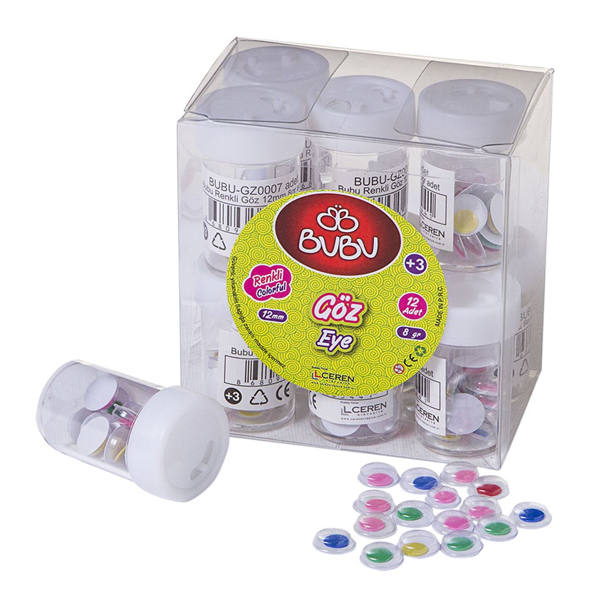 BU-BU OYNAR GÖZ BUBU-GZ0007 RENKLİ 12 MM. 12 Lİ 1