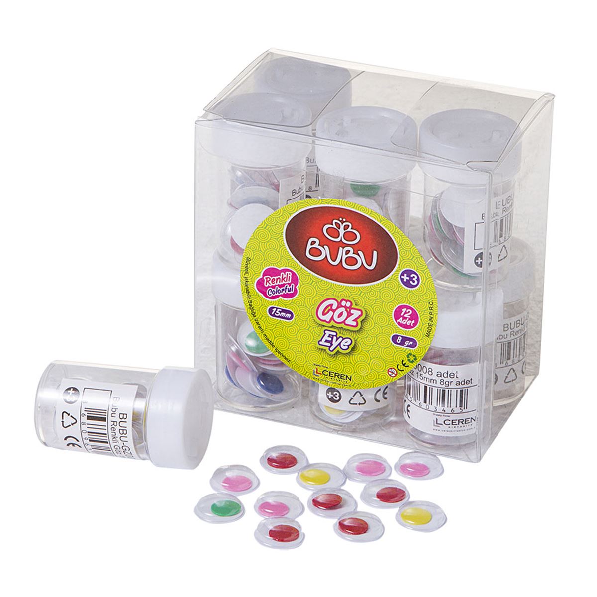 BU-BU OYNAR GÖZ BUBU-GZ0008 RENKLİ 15 MM. 12 Lİ 1