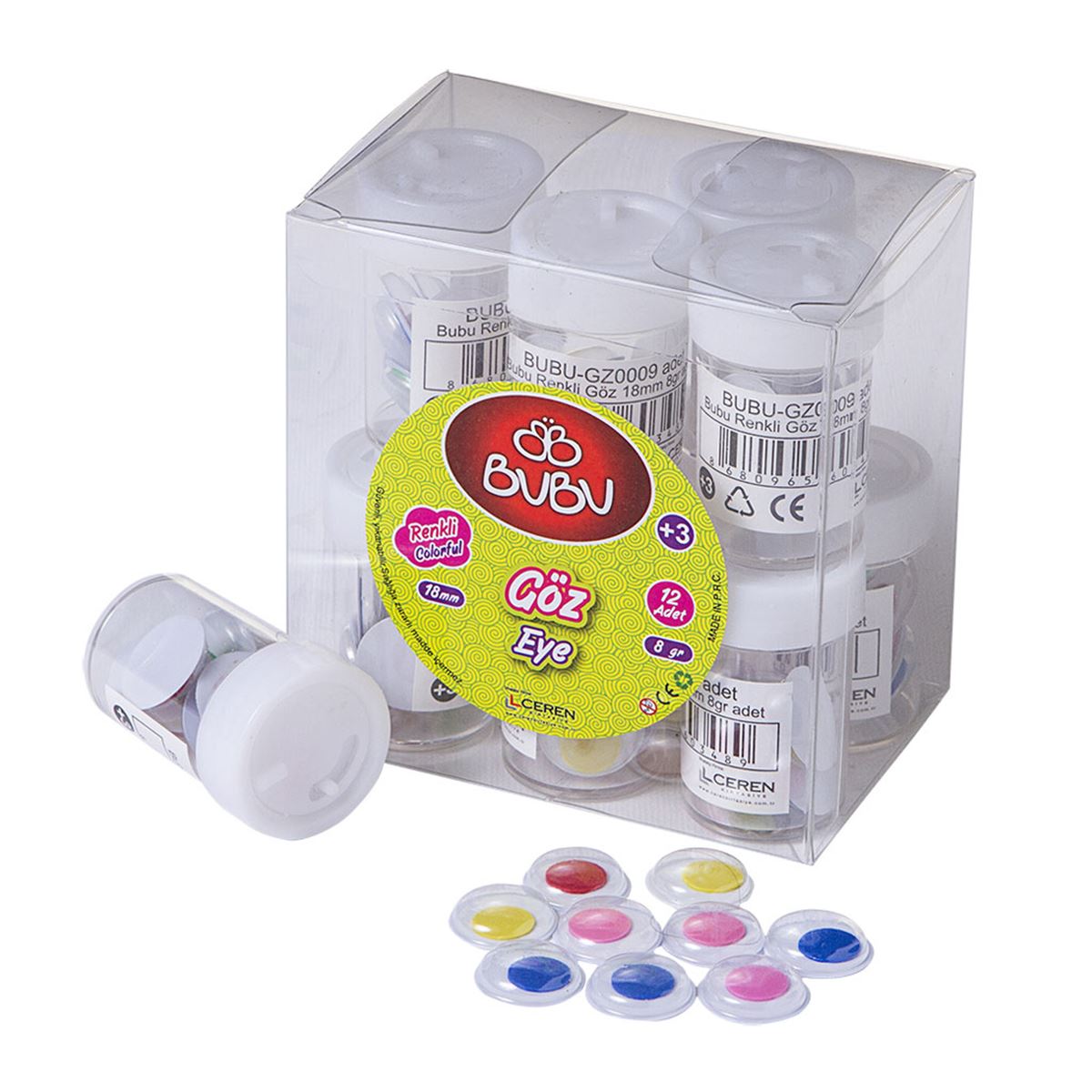 BU-BU OYNAR GÖZ BUBU-GZ0009 RENKLİ 18 MM. 12 Lİ 1