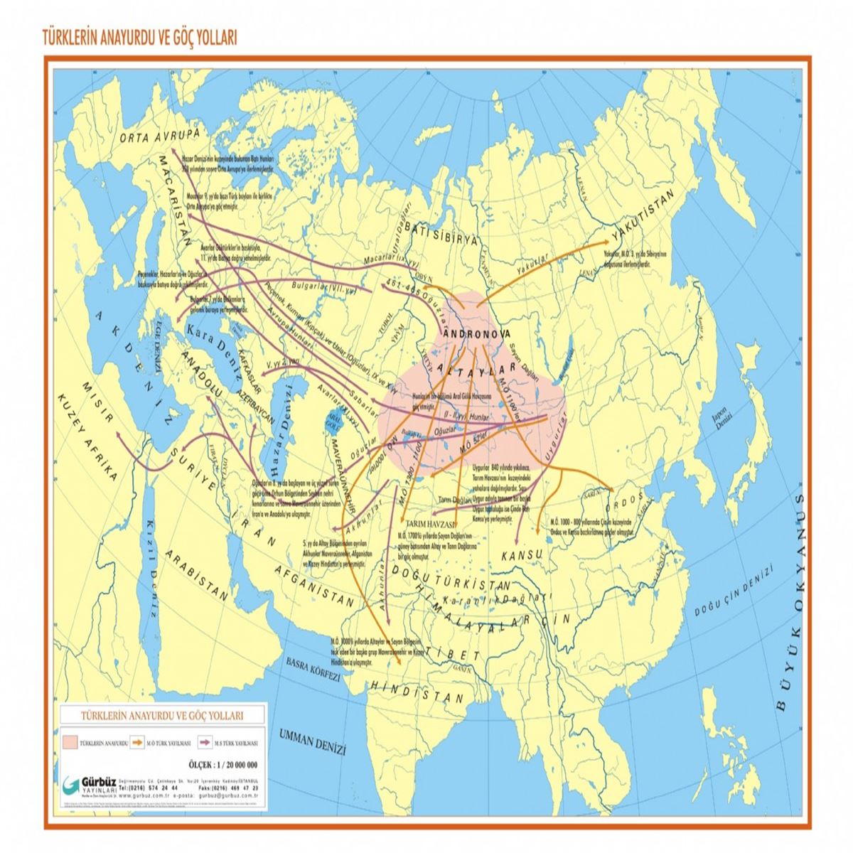 GÜRBÜZ HARİTA TÜRKLERIN ANAYURDU VE GÖÇ YOLLARI RULO 70x100 1