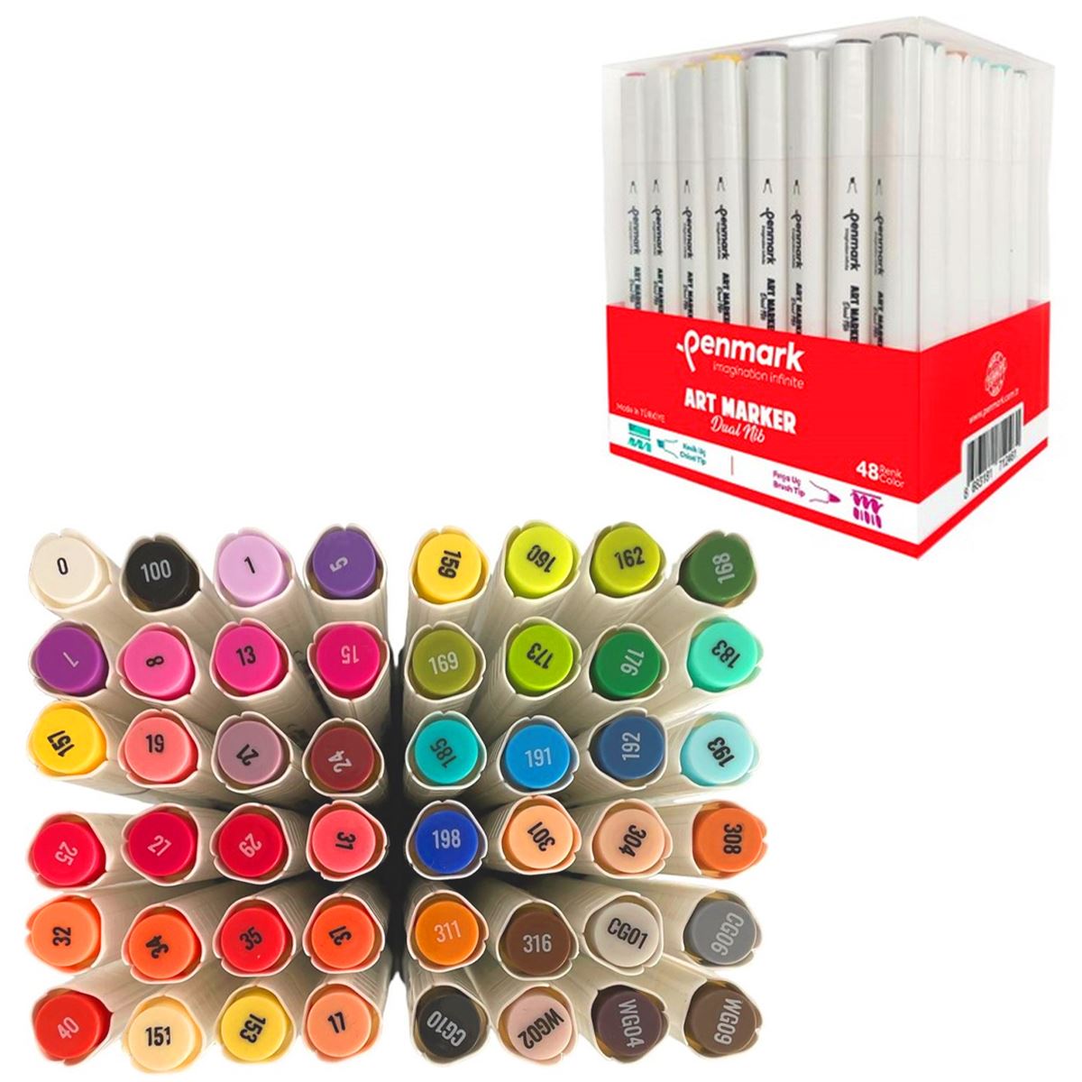 PENMARK MARKER ÇİFT TARAFLI FIRÇA UÇ - KESİK UÇ 48 RENK HS-9000-48 1