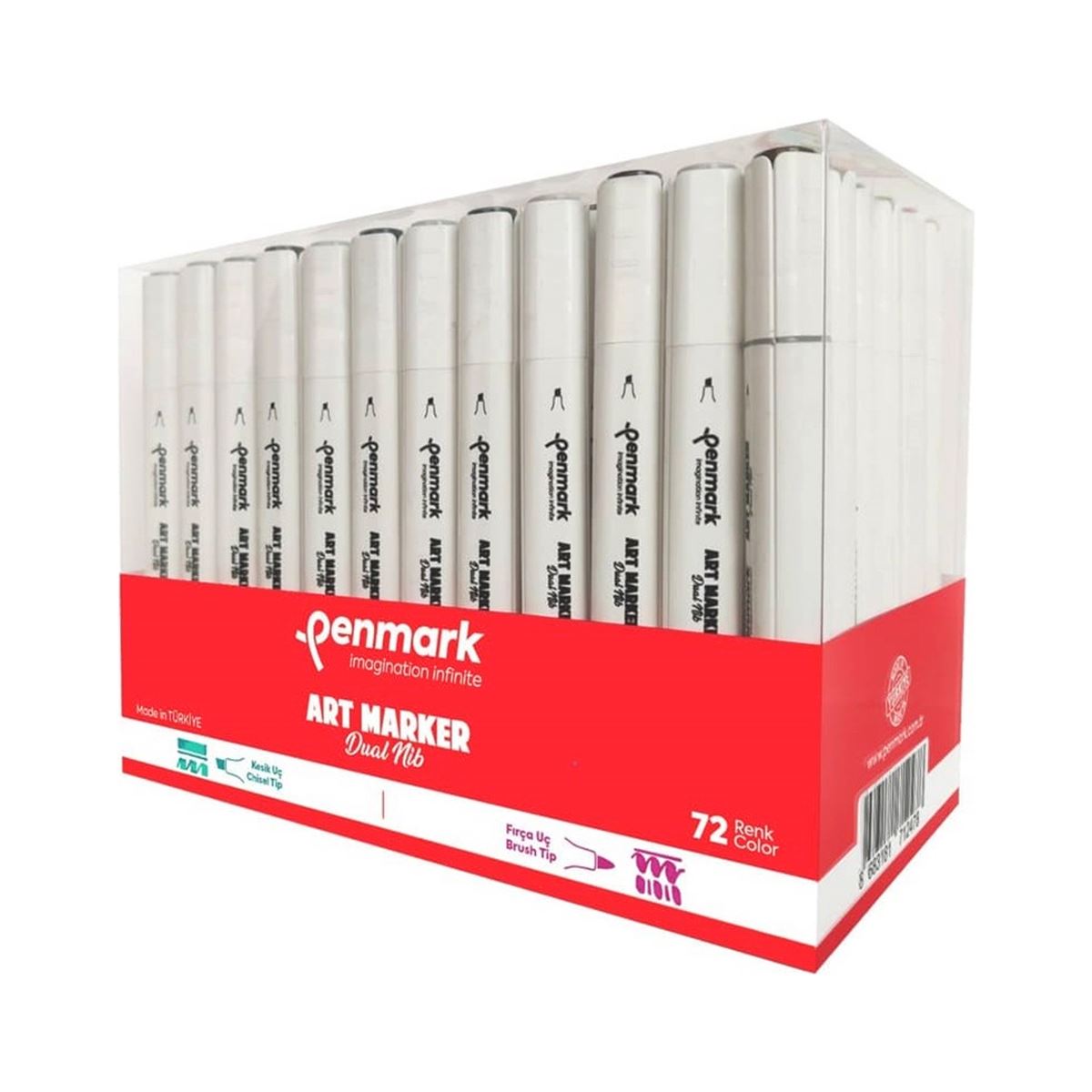 PENMARK MARKER ÇİFT TARAFLI FIRÇA UÇ - KESİK UÇ 72 RENK HS-9000-72 1