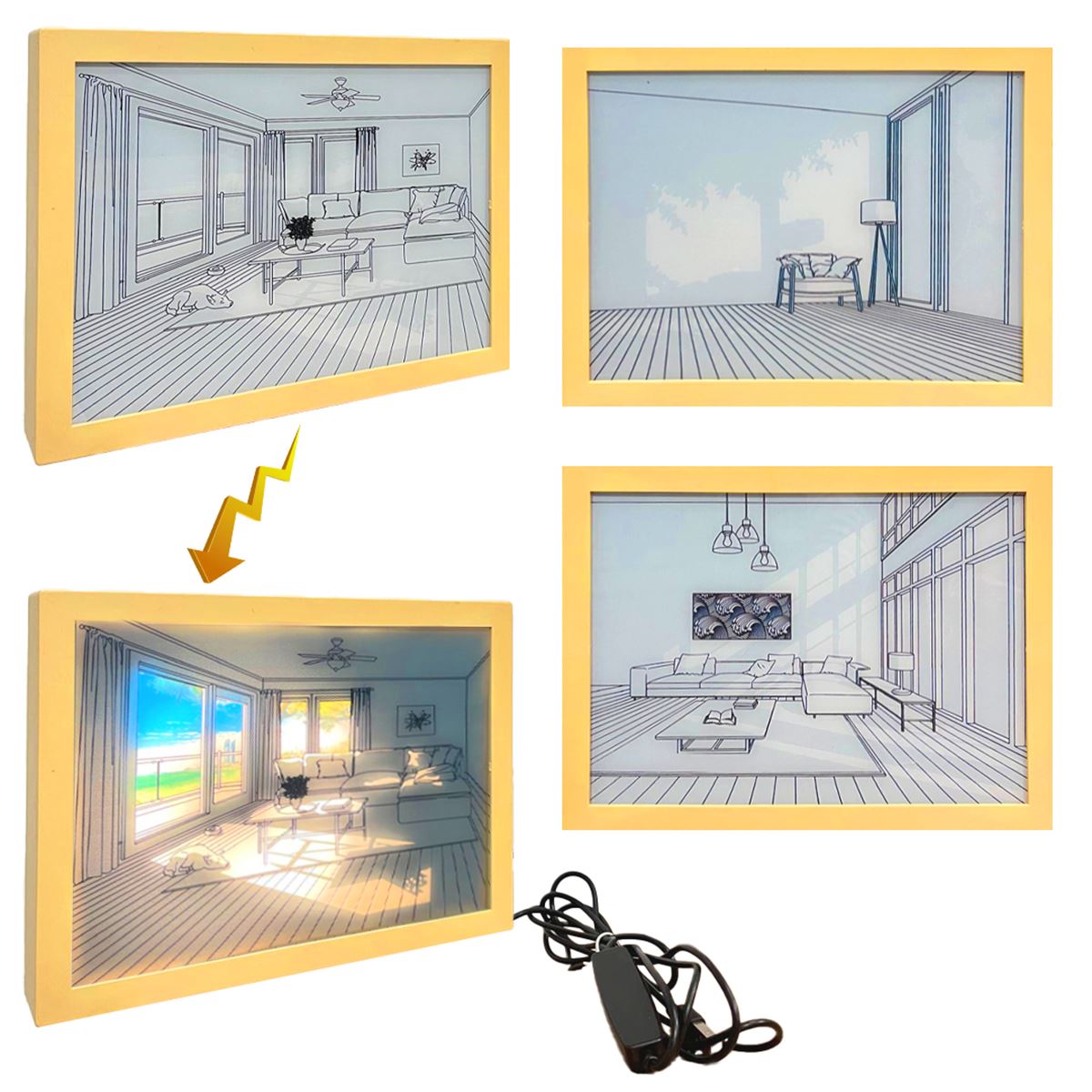 HUN BEST MASA LAMBASI RESİMLİ ÇERÇEVE 6-69 2 FARKLI IŞIK USB 1