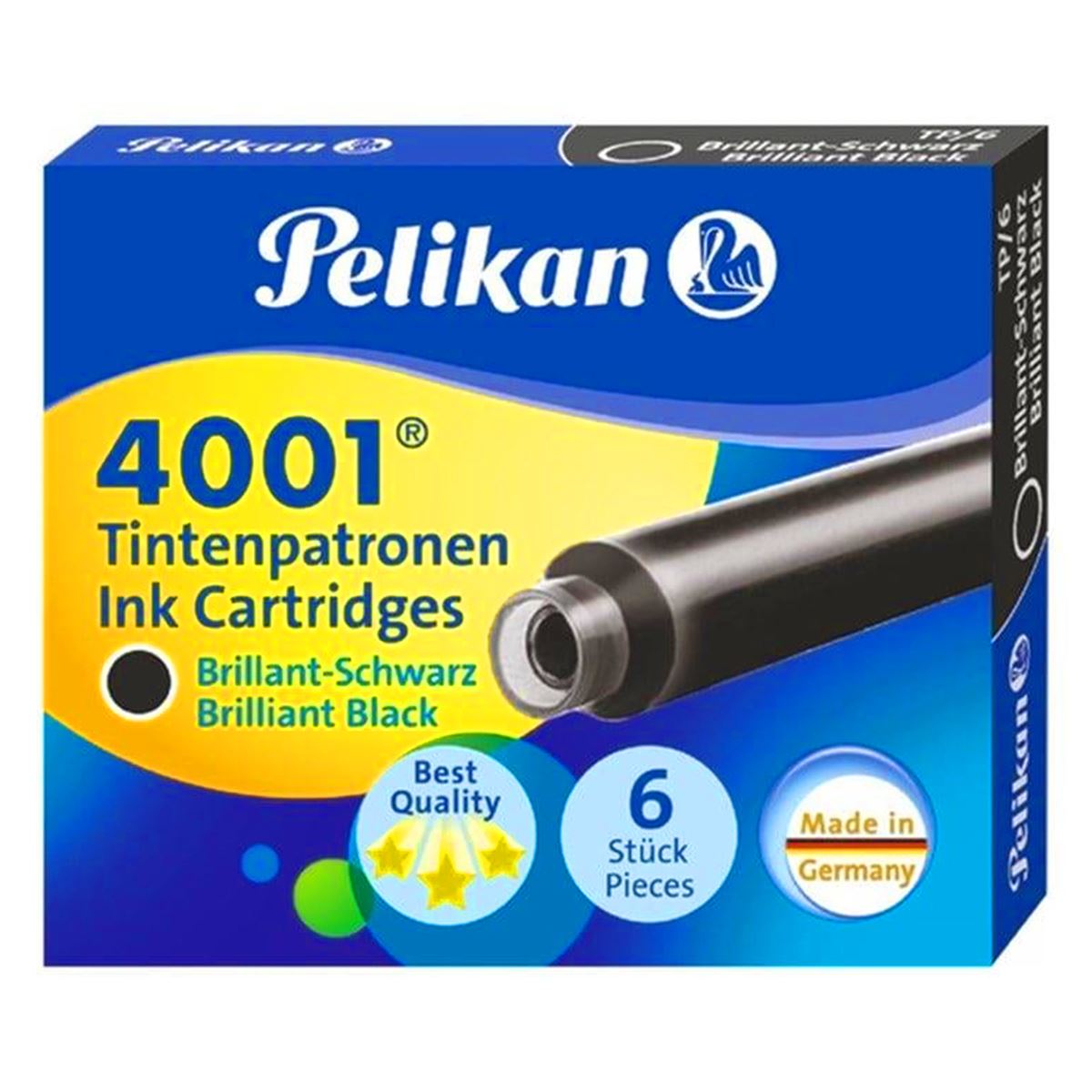 PELİKAN DOLMAKALEM KARTUŞU KISA SİYAH 6 LI 4001 1