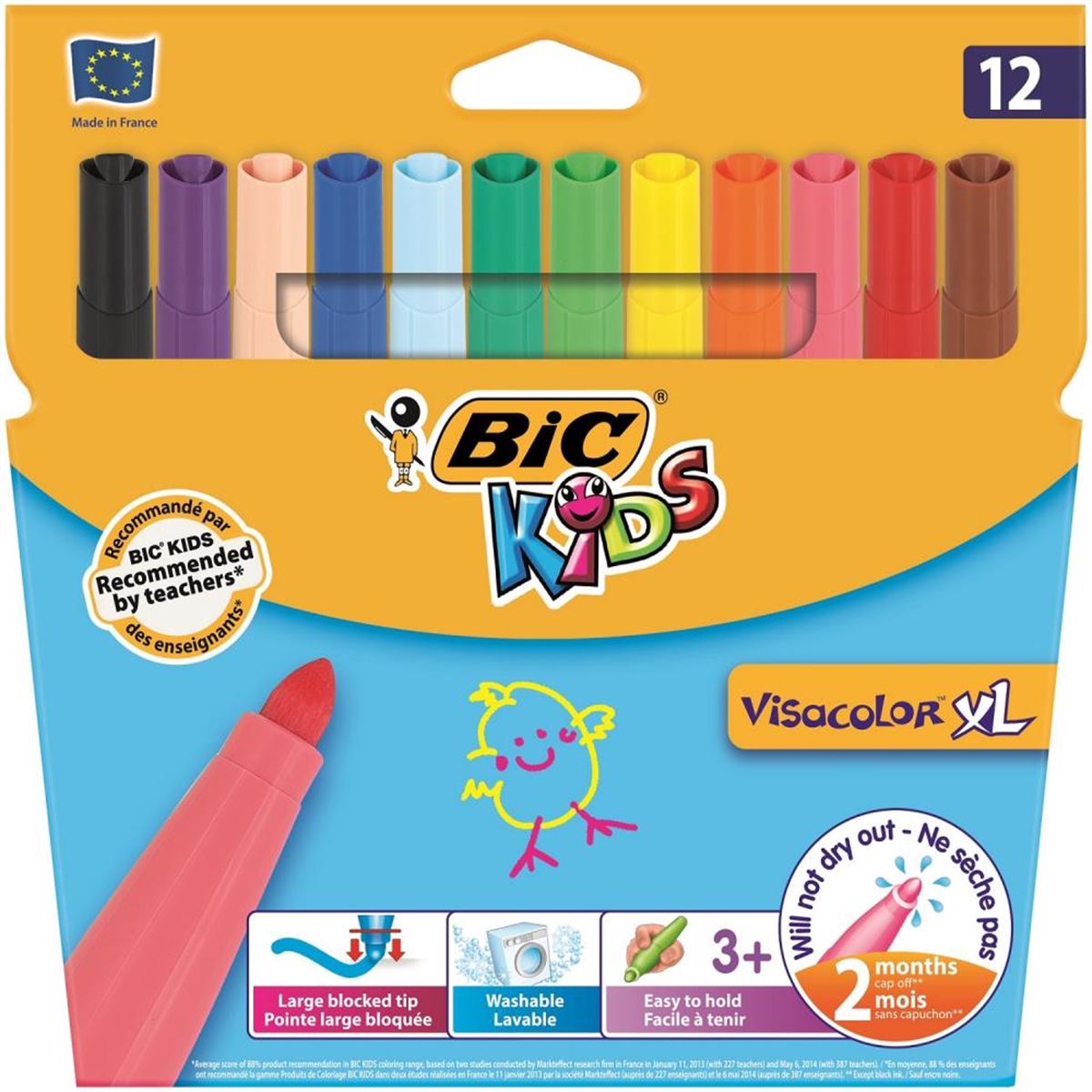 BİC KİDS KEÇELİ KALEM VİSACOLOR XL JUMBO 12 RENK YIKANABİLİR 8922233 1