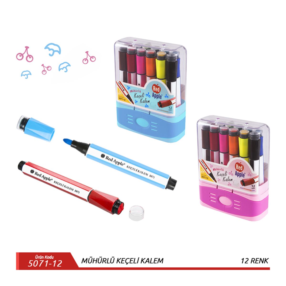 RED APPLE KEÇELİ KALEM 5071-12 JUMBO MÜHÜRLÜ 12 Lİ TÜP 1